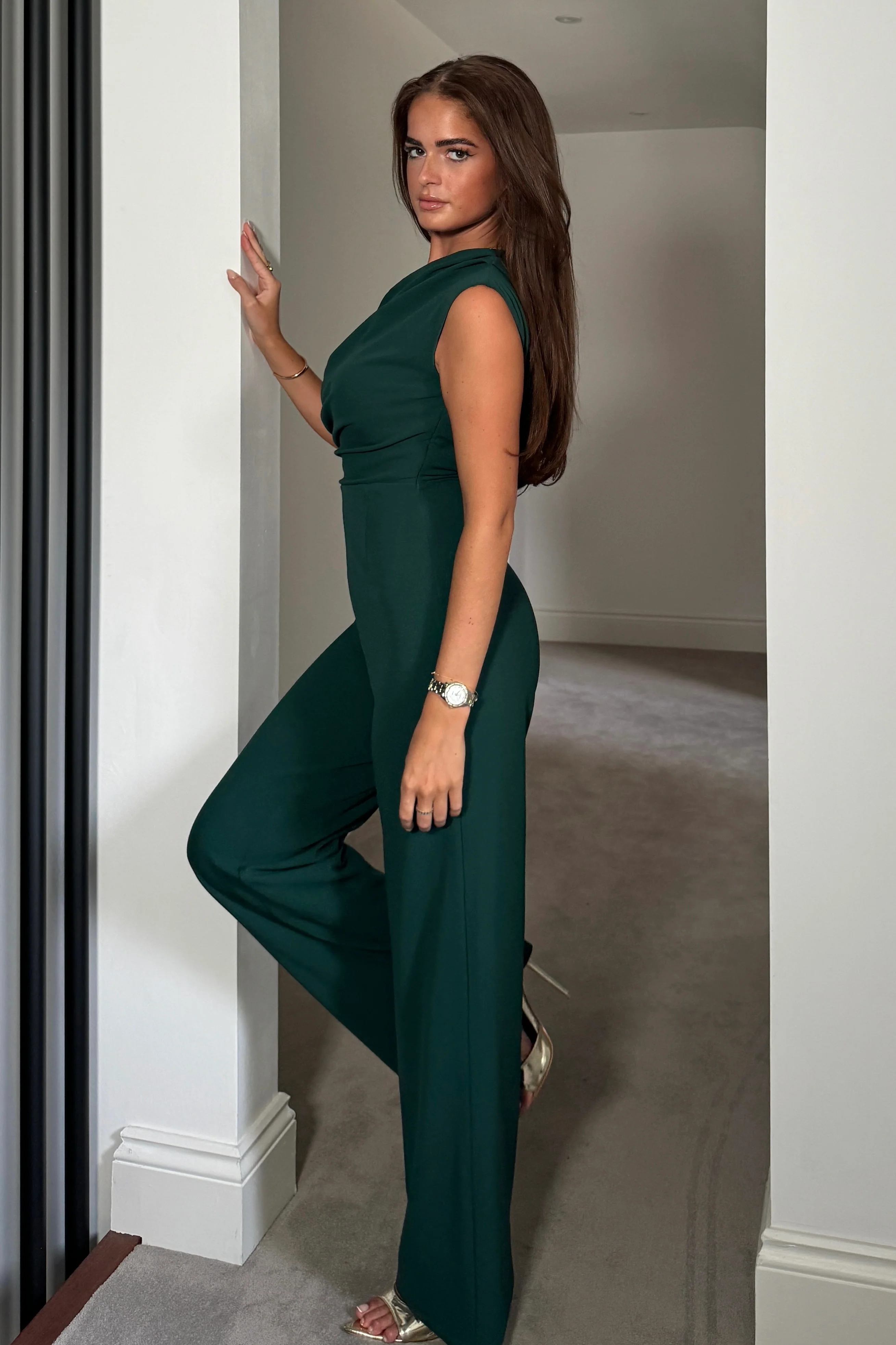 Donna Asymmetric Neckline Emerald Jumpsuit - Image 3