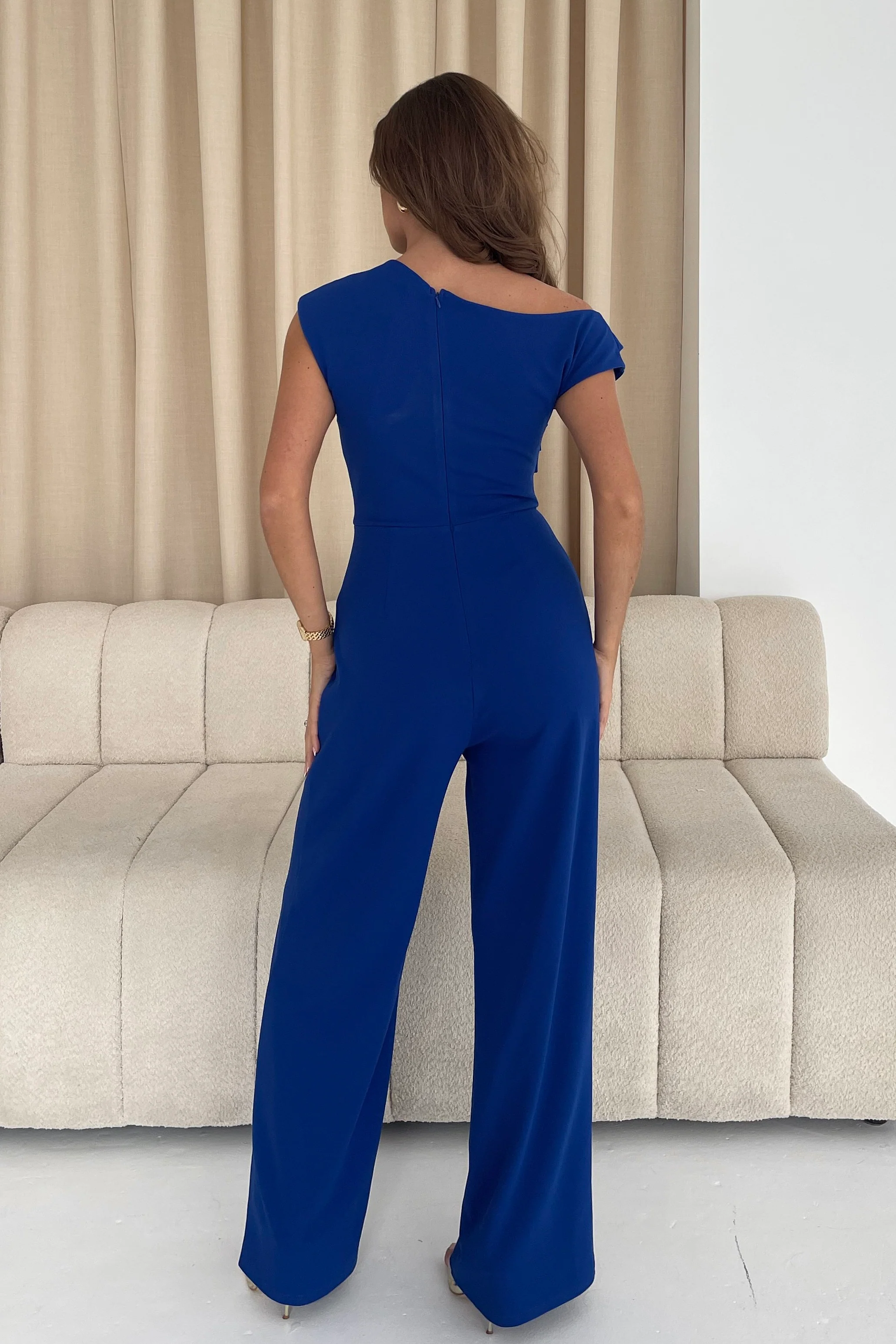 Donna Asymmetric Neckline Jumpsuit Cobalt - Image 6