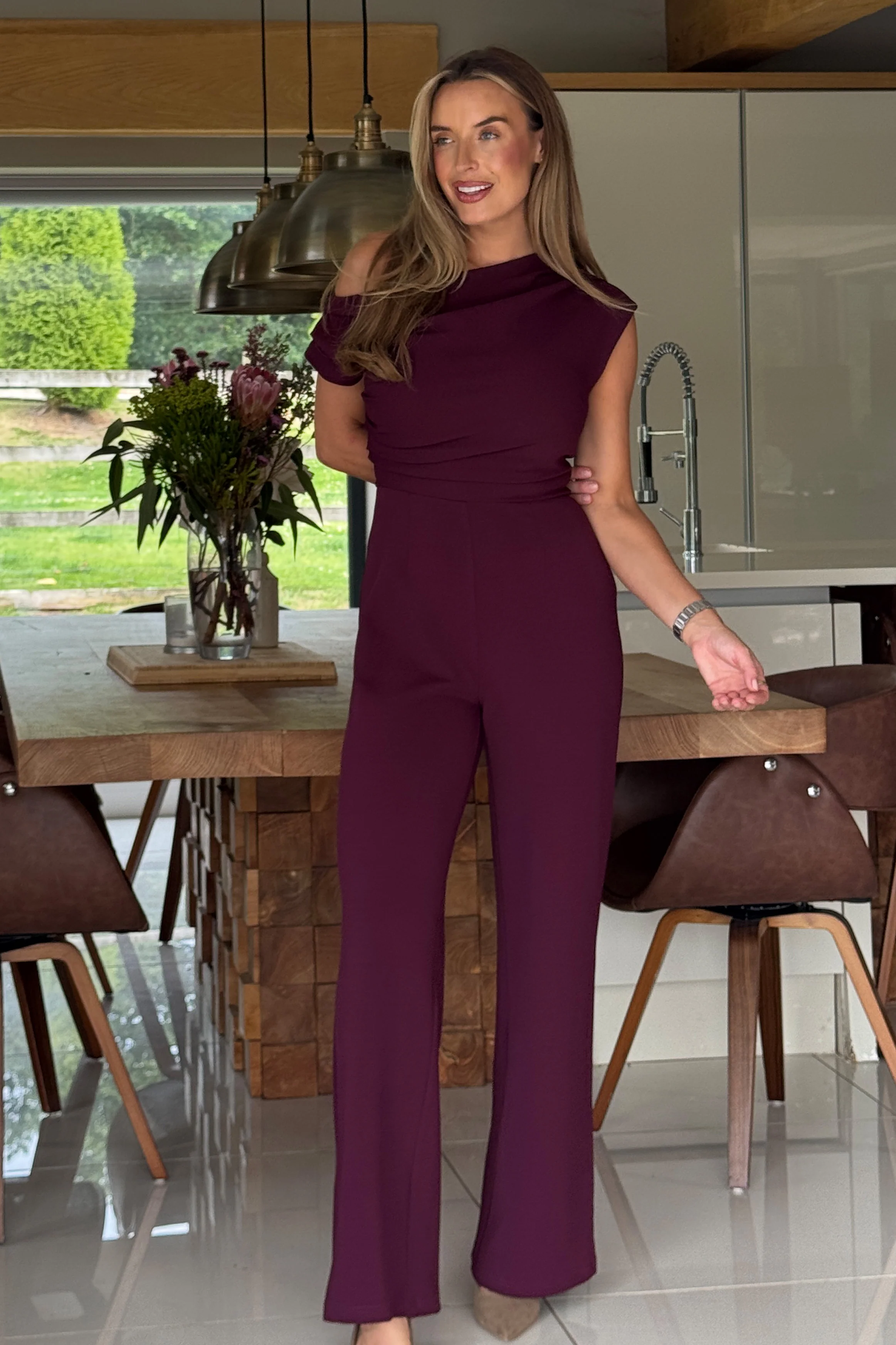 Donna Asymmetric Neckline Jumpsuit  Plum - Image 3