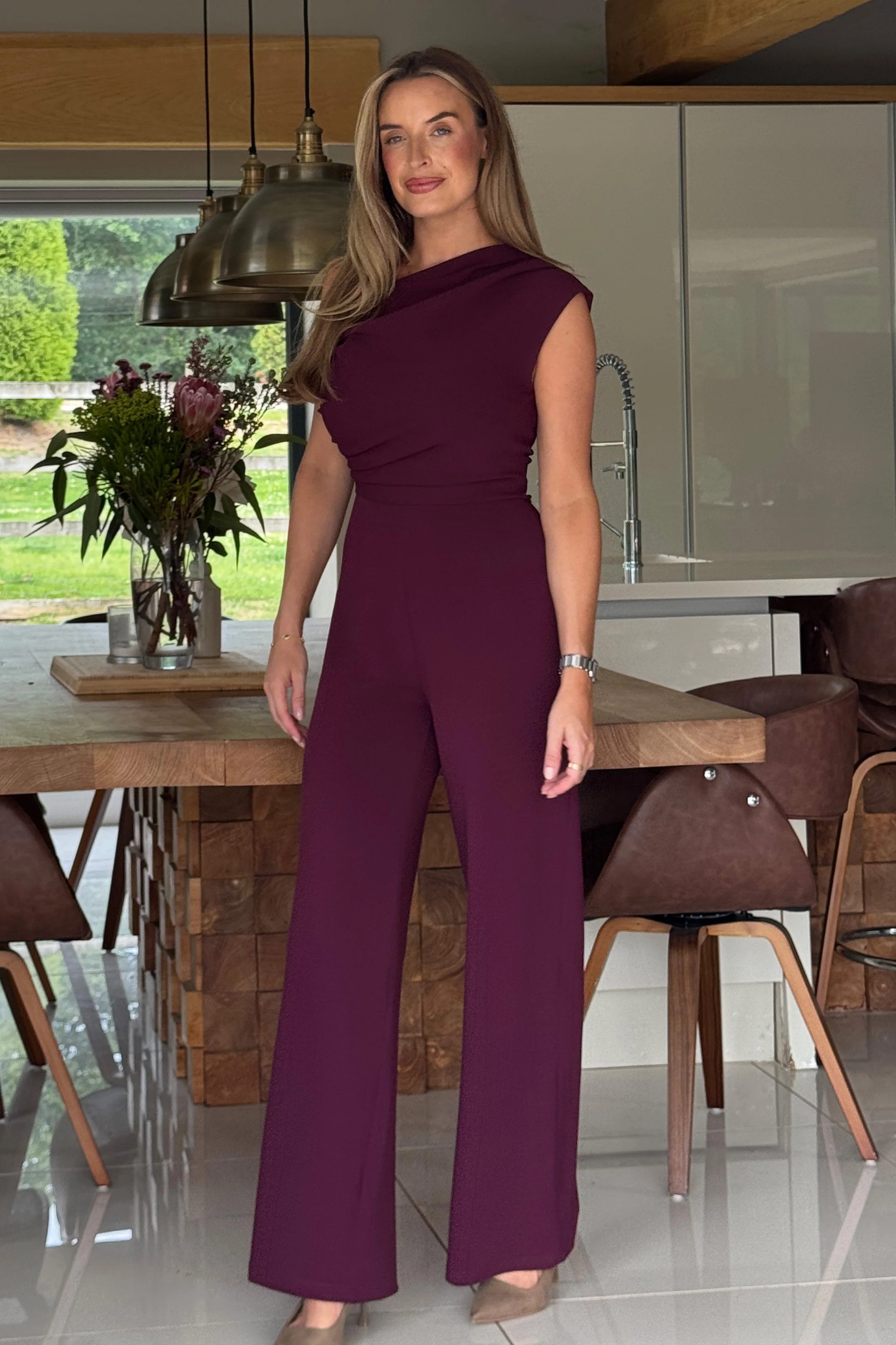 Donna Asymmetric Neckline Jumpsuit  Plum - Image 4