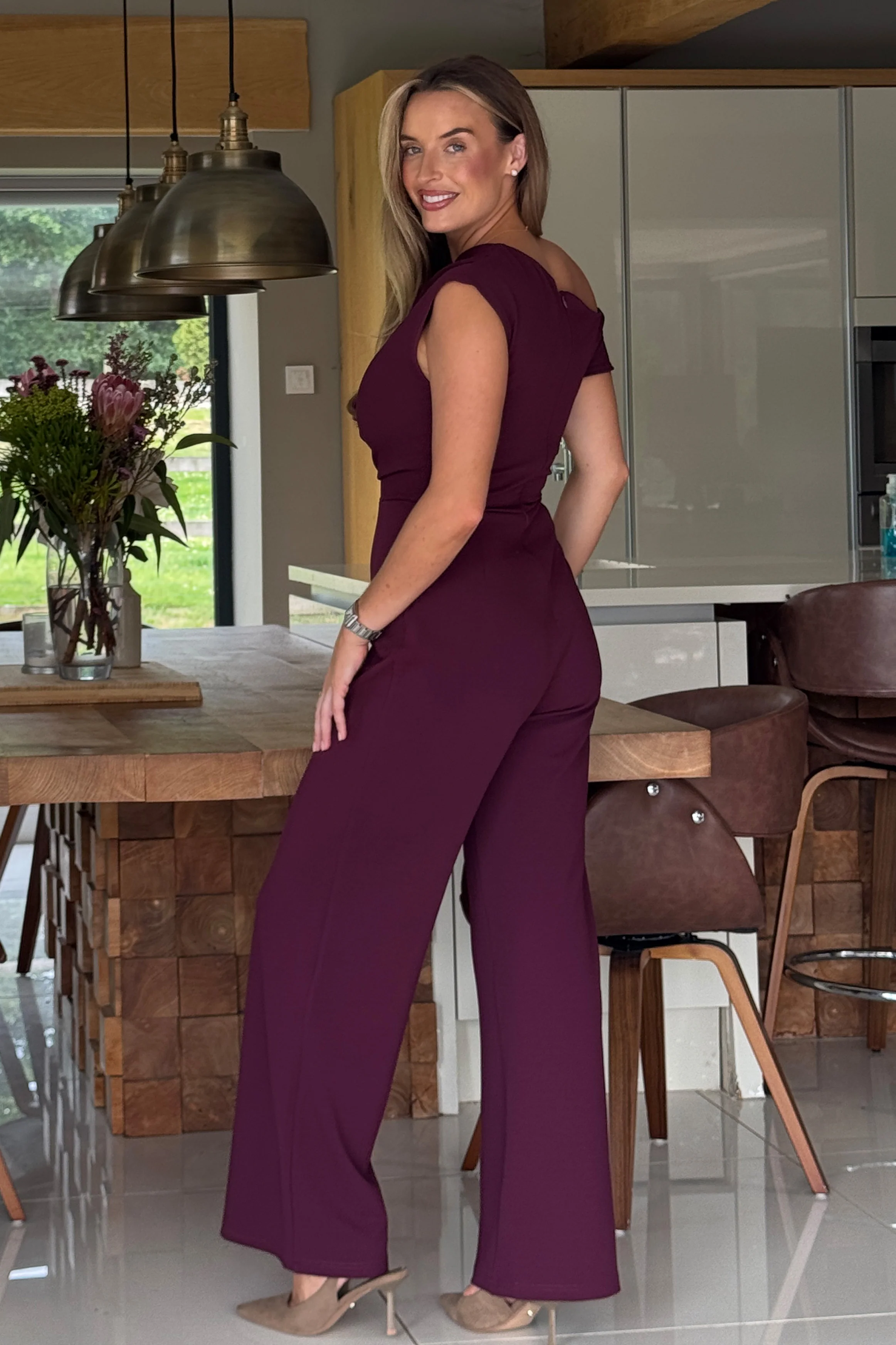 Donna Asymmetric Neckline Jumpsuit  Plum - Image 5