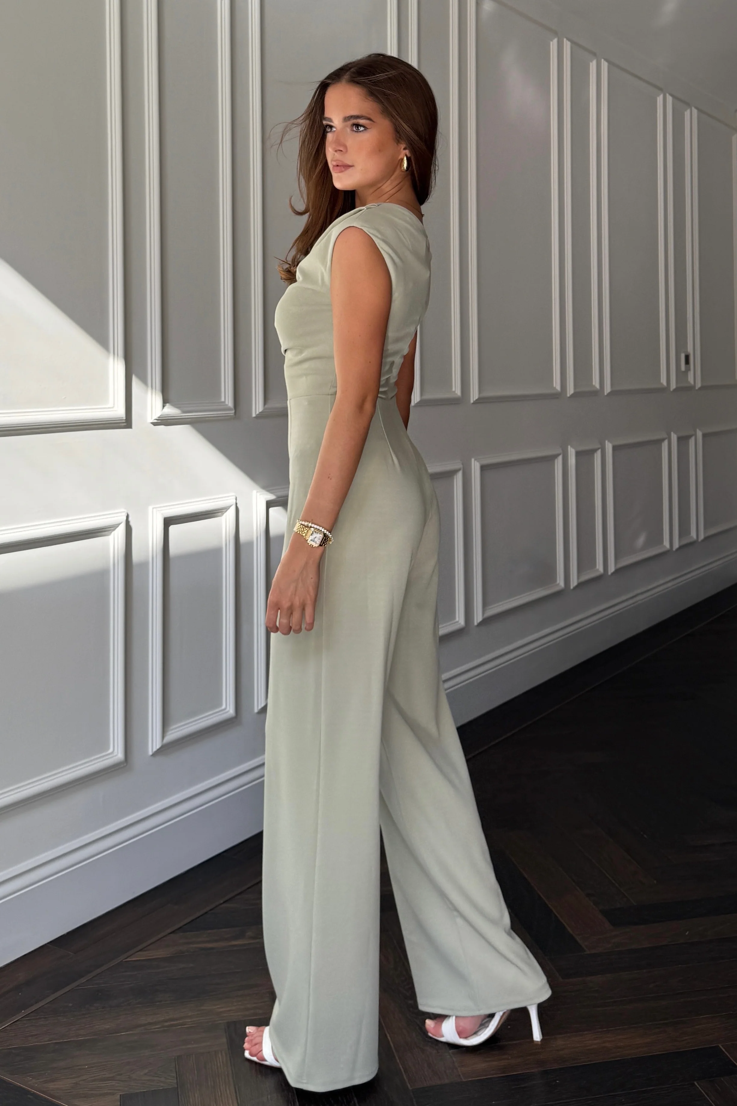Donna Asymmetric Neckline Jumpsuit Sage - Image 4