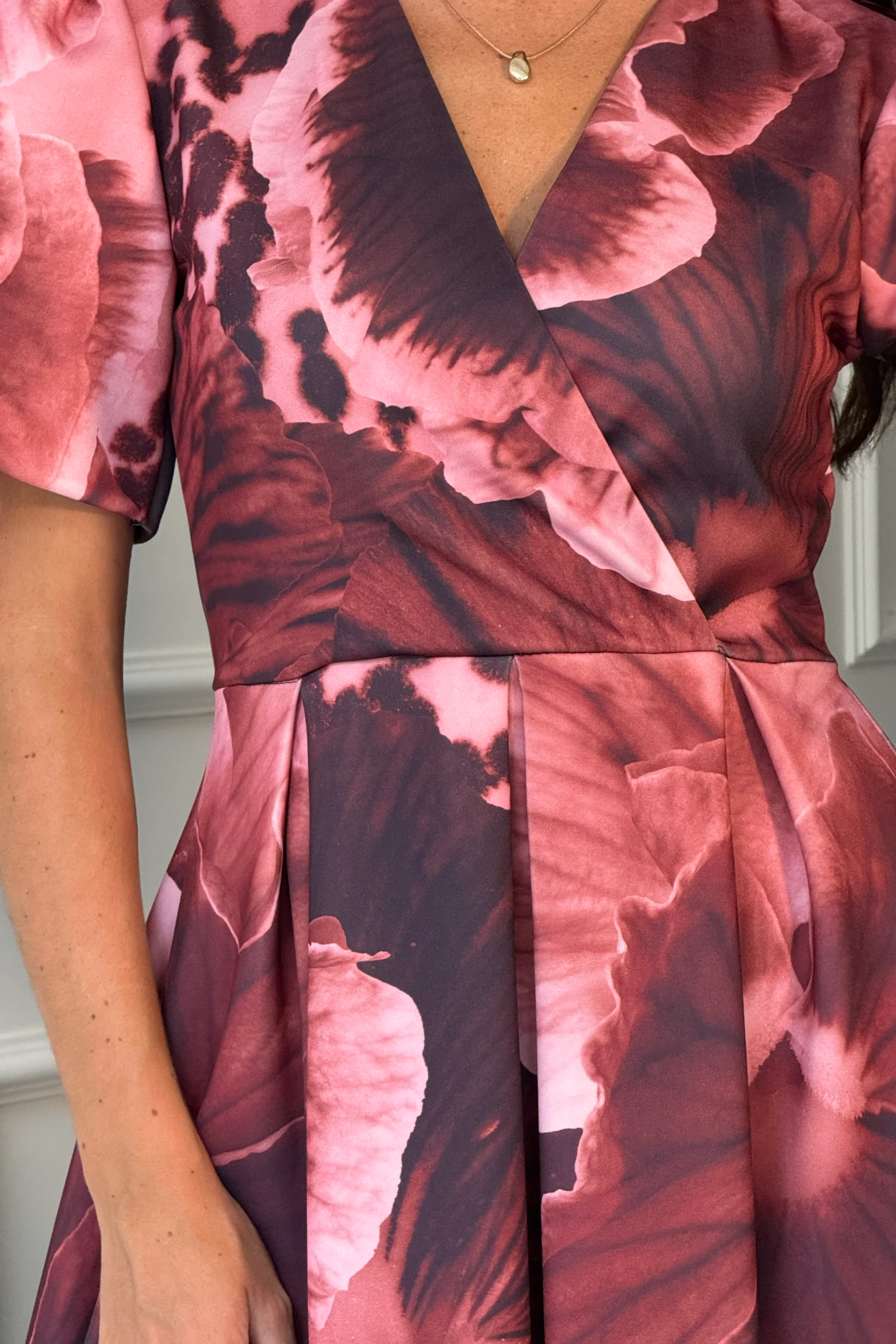Dora Wrap Front Puff Sleeve Midi Wine Floral - Image 3