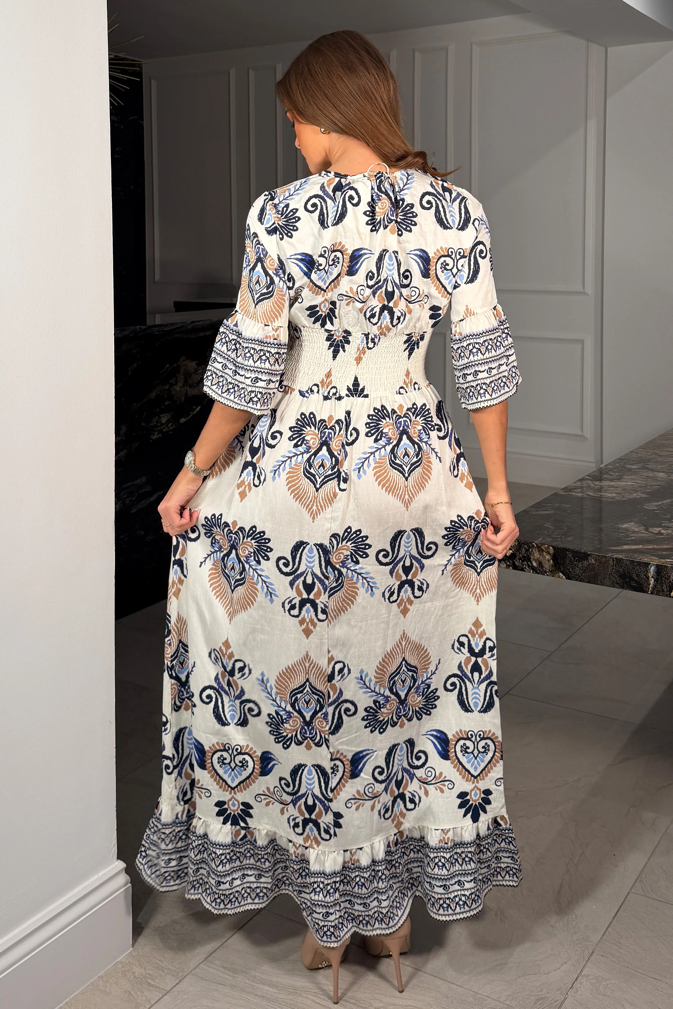 Dorothy Border Print Maxi Dress Blue - Image 4