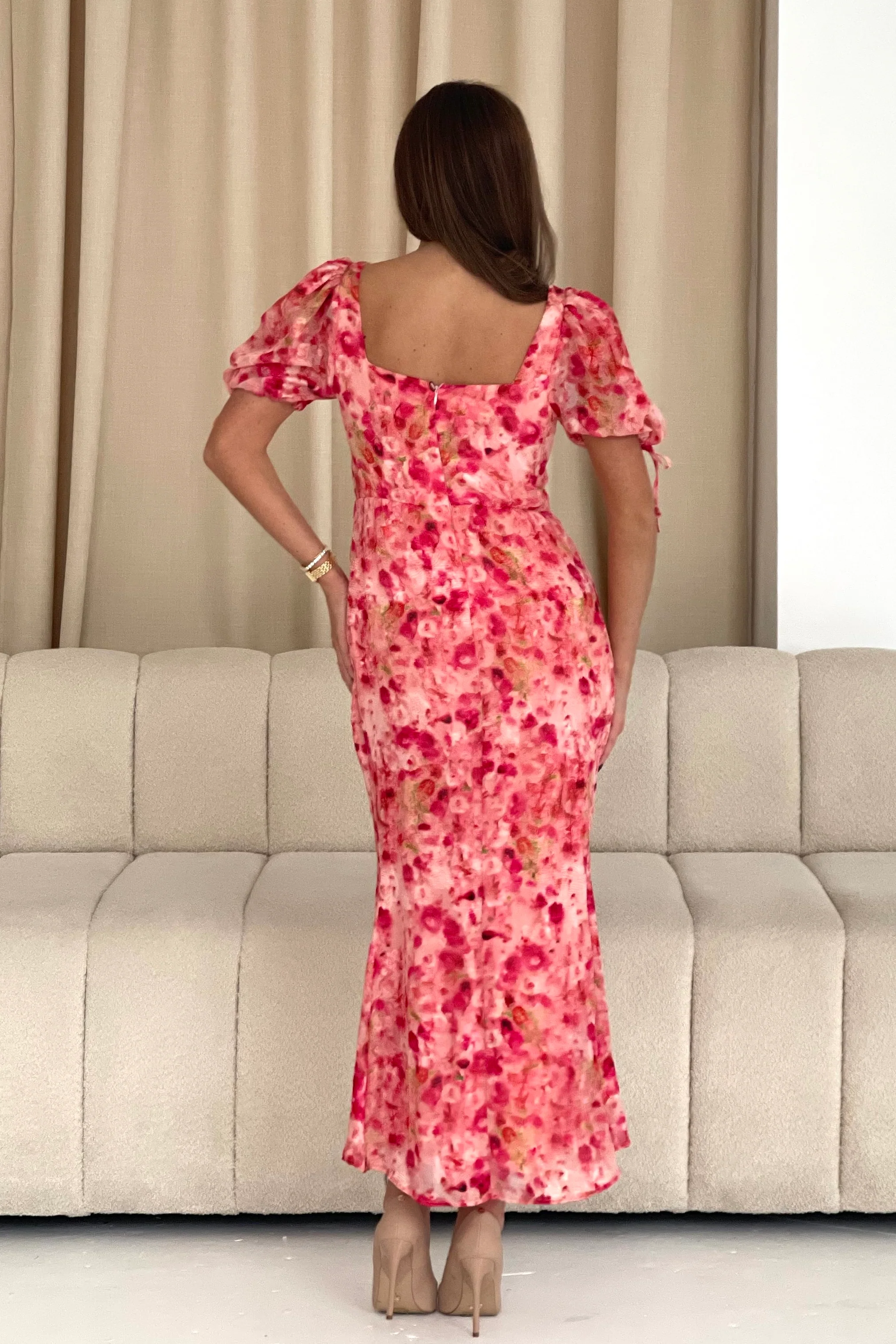 Dove Ruched Detail Midi Dress In Pink Burnout - Image 6
