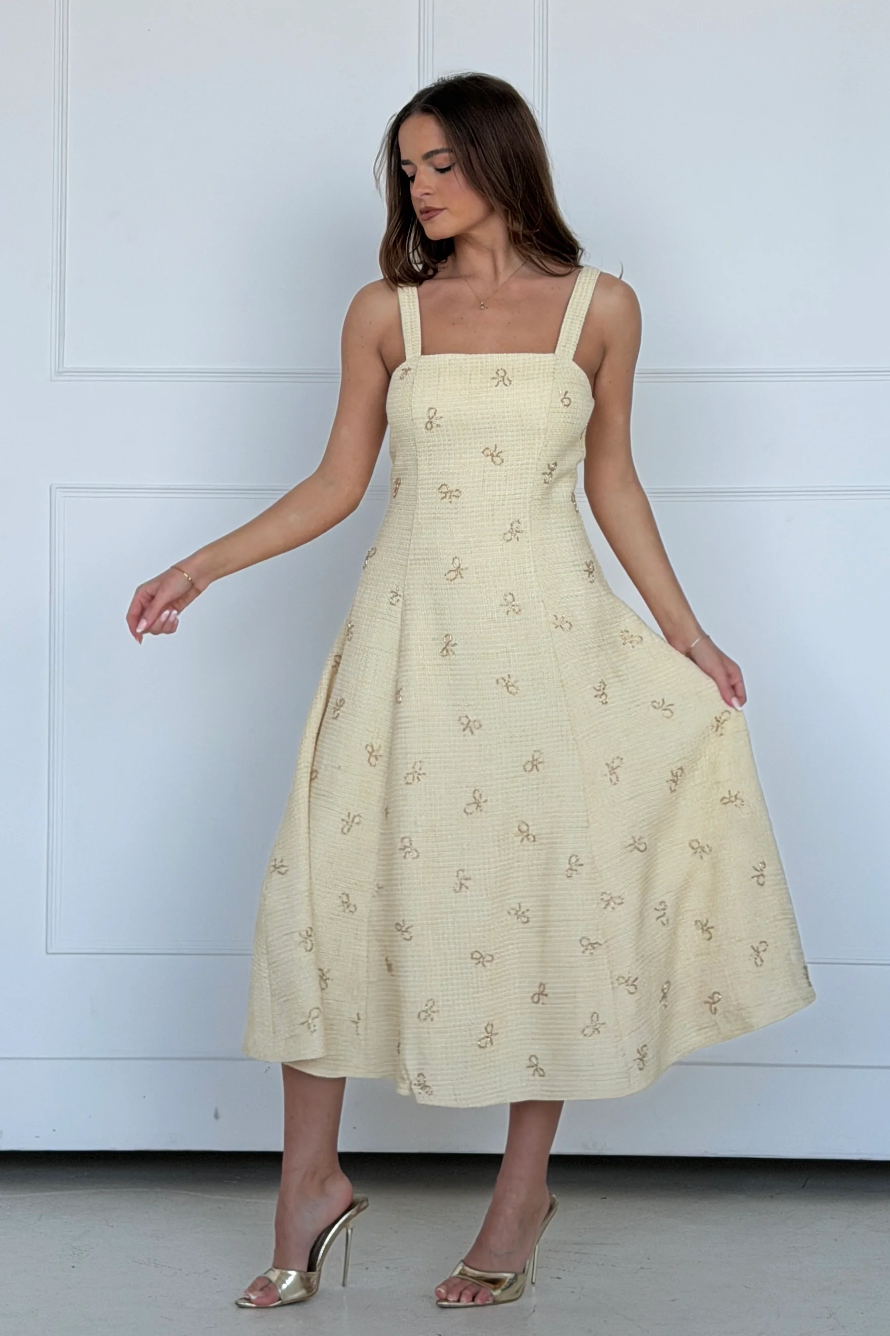 Lyra Beaded Square Neck Maxi Dress Yellow - Image 4