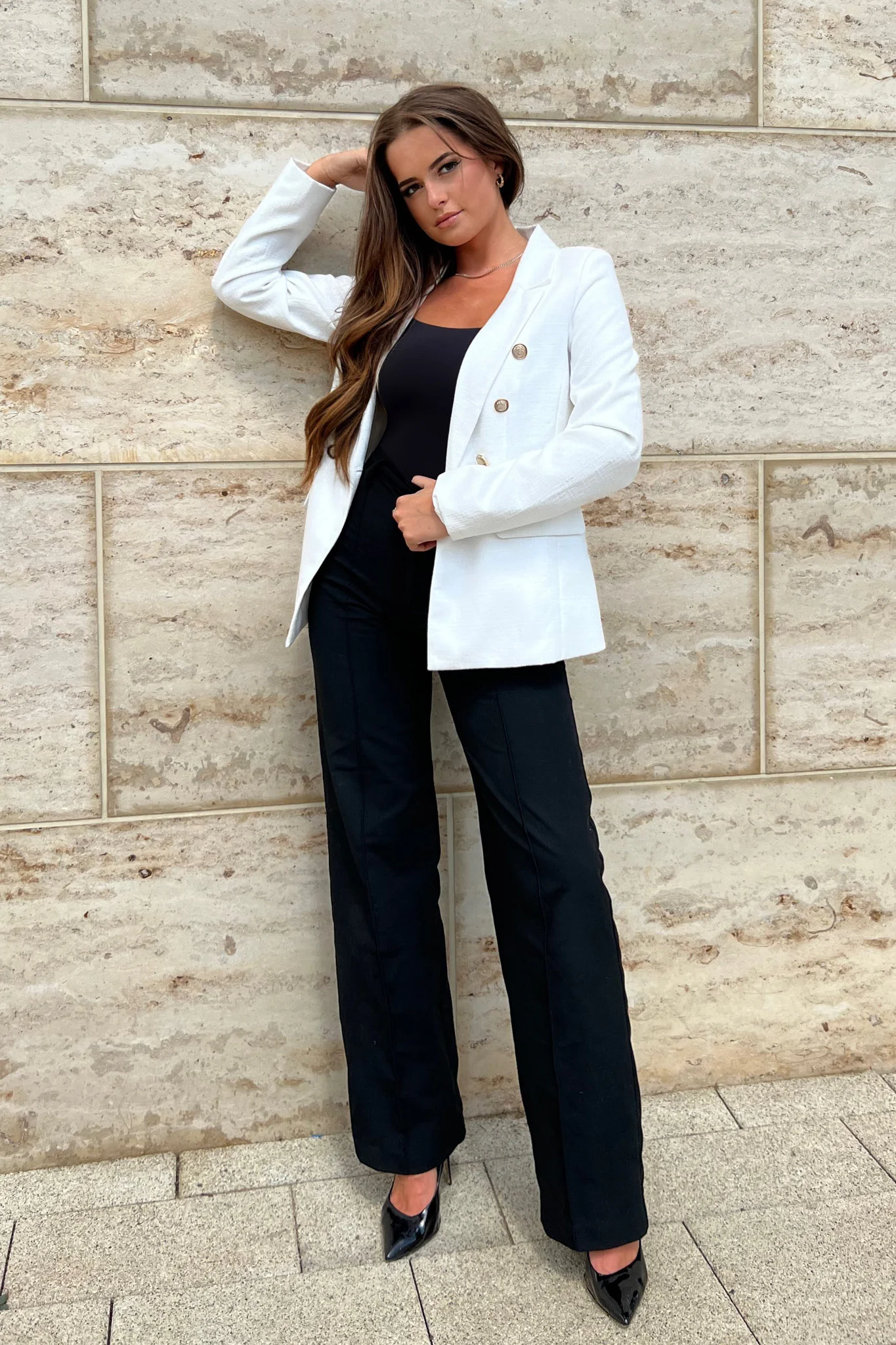 Edith White And Gold Button Detail Blazer - Image 3
