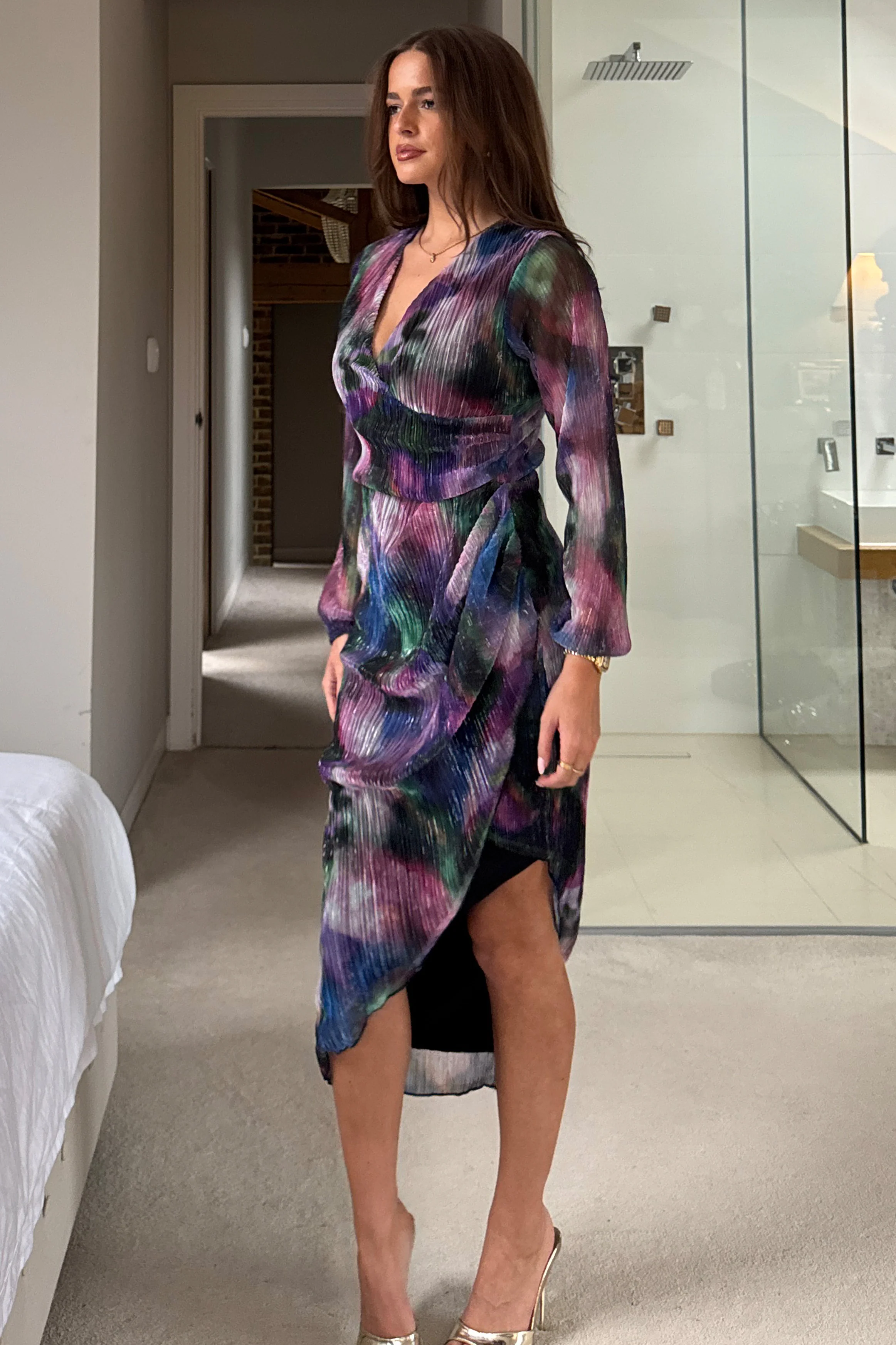 Elsa Purple Shimmer Wrap Midi Dress - Image 3