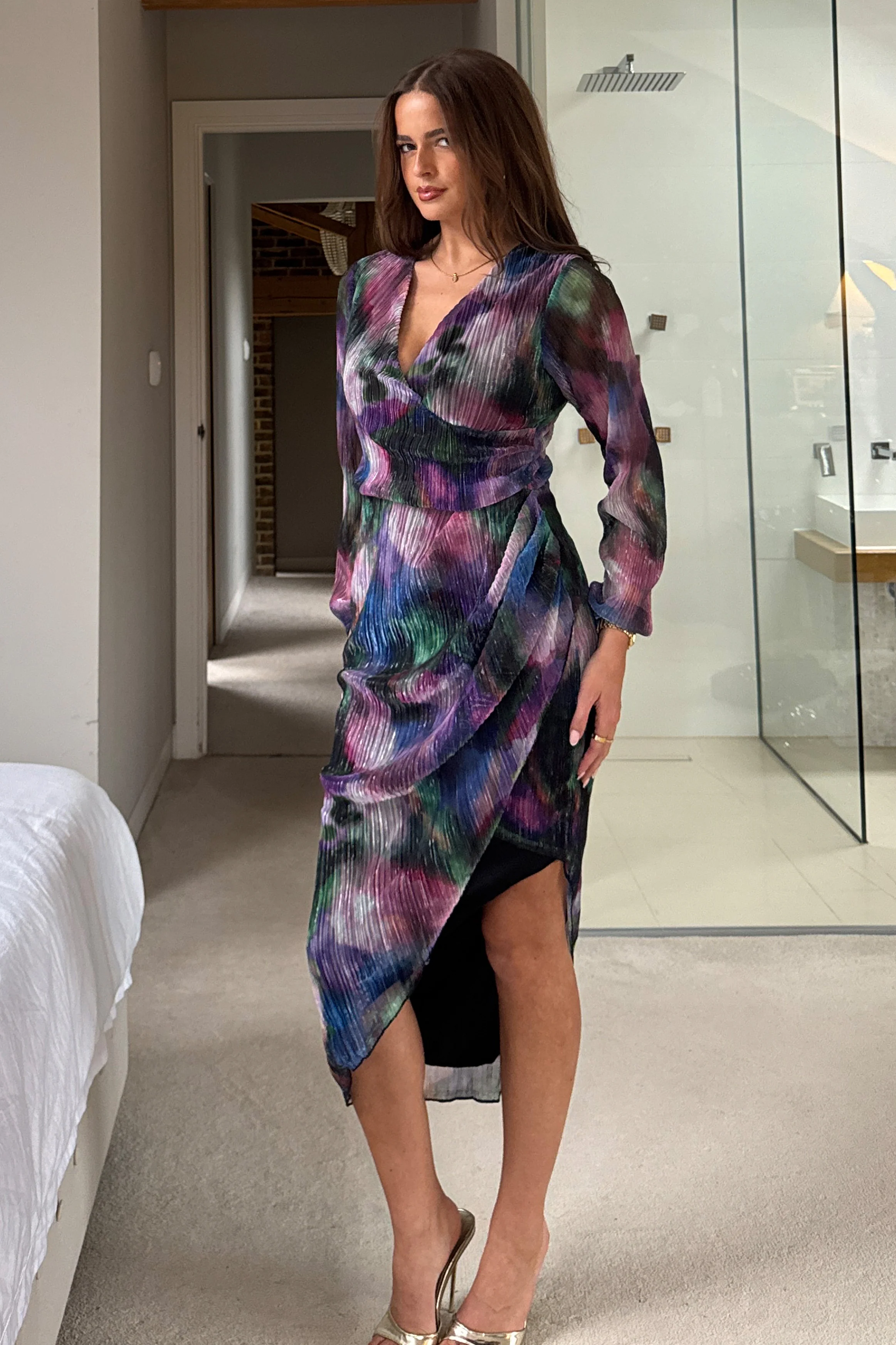 Elsa Purple Shimmer Wrap Midi Dress - Image 4