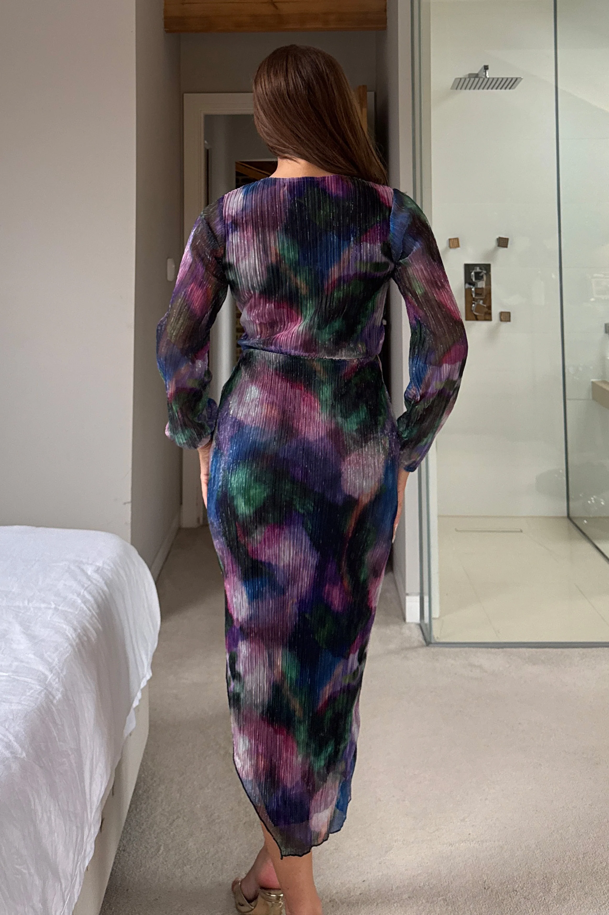 Elsa Purple Shimmer Wrap Midi Dress - Image 5