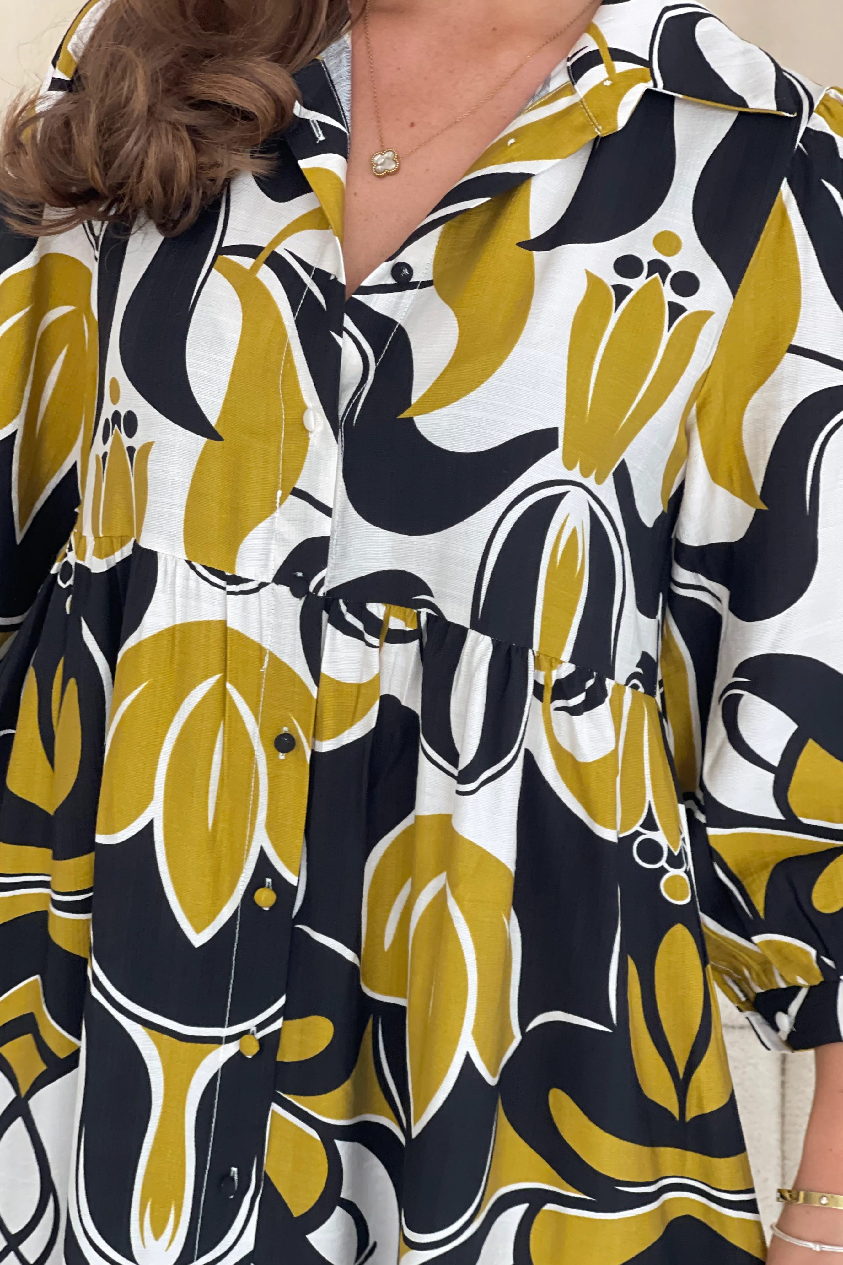 Emery 3/4 Sleeve Smock Maxi Shirt Dress Yellow - Image 2