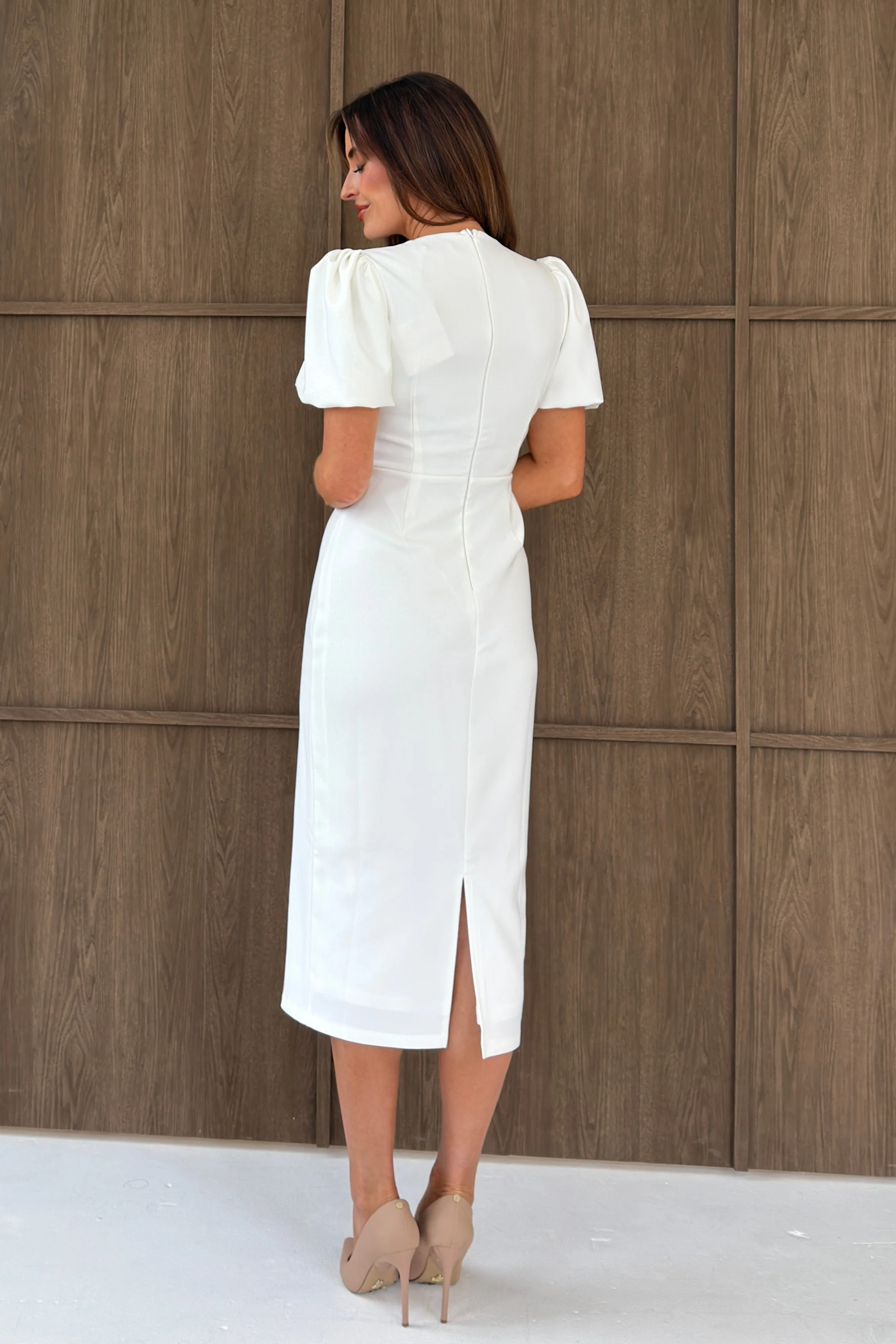 Emma Cut Out Bow Midi Dress White - Image 6