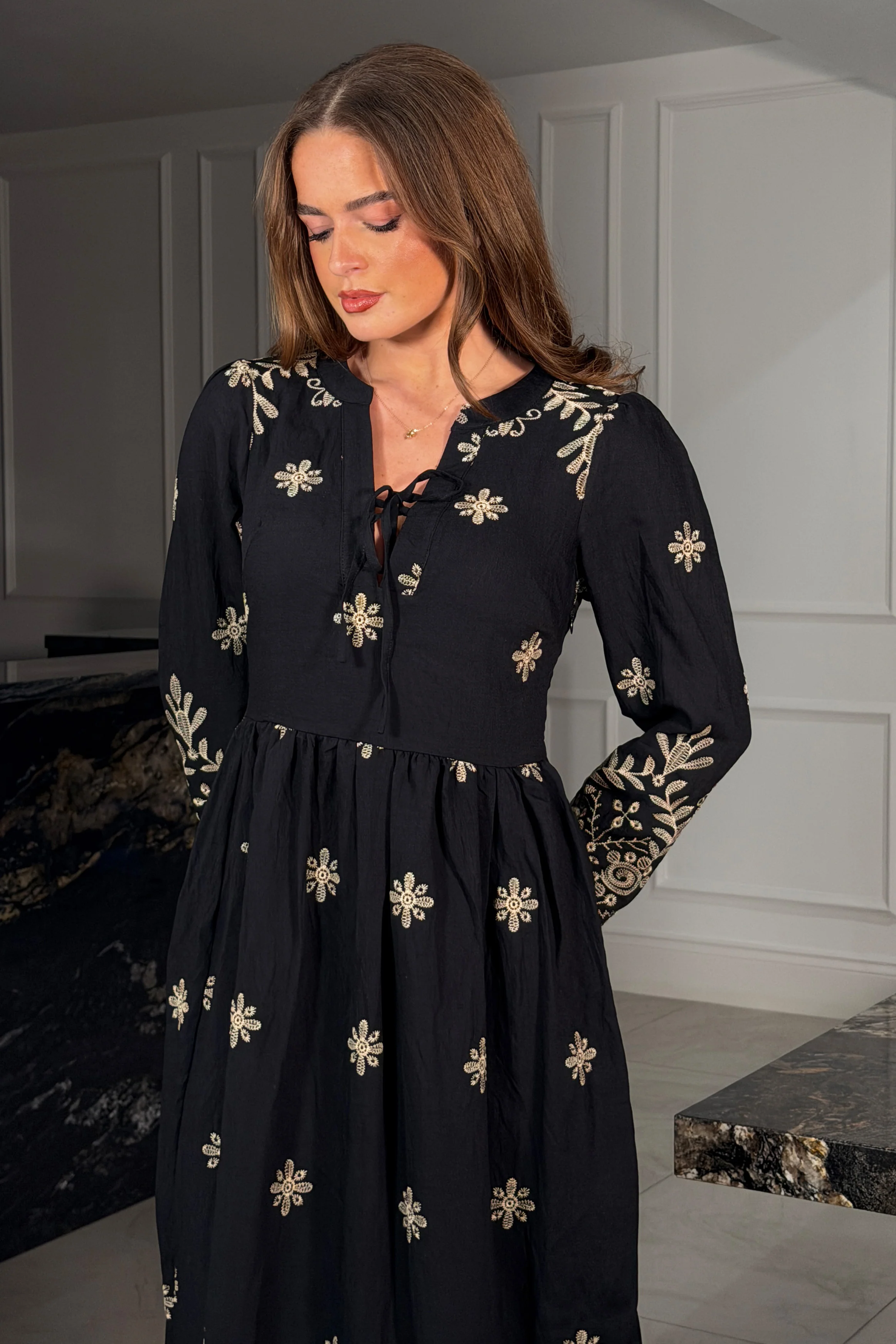 Enid Embroidered Maxi Dress Black - Image 2