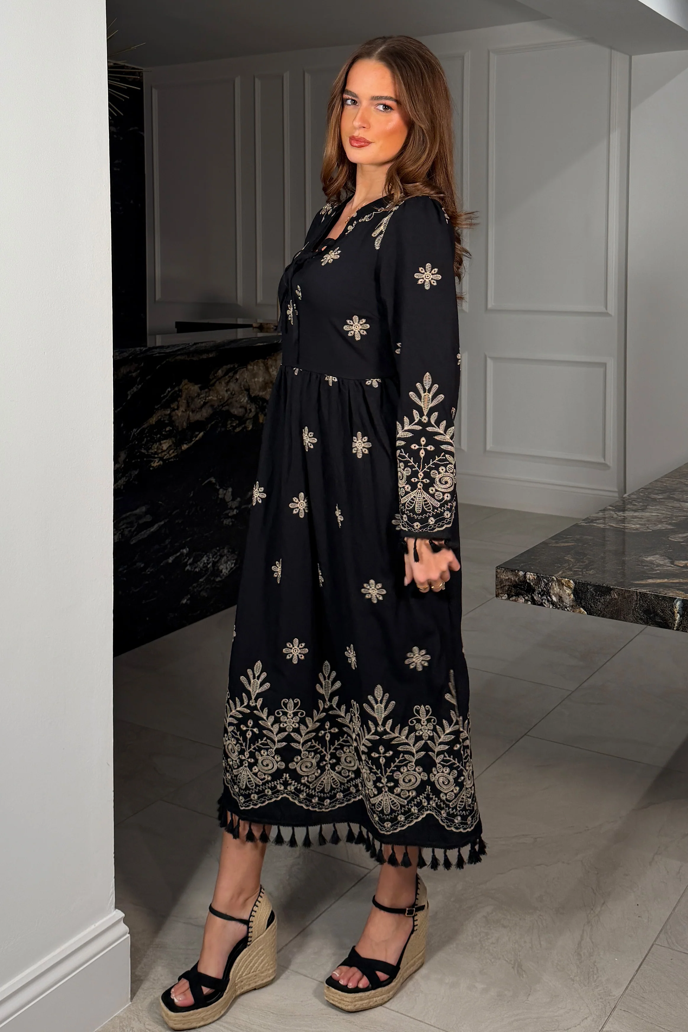 Enid Embroidered Maxi Dress Black - Image 5