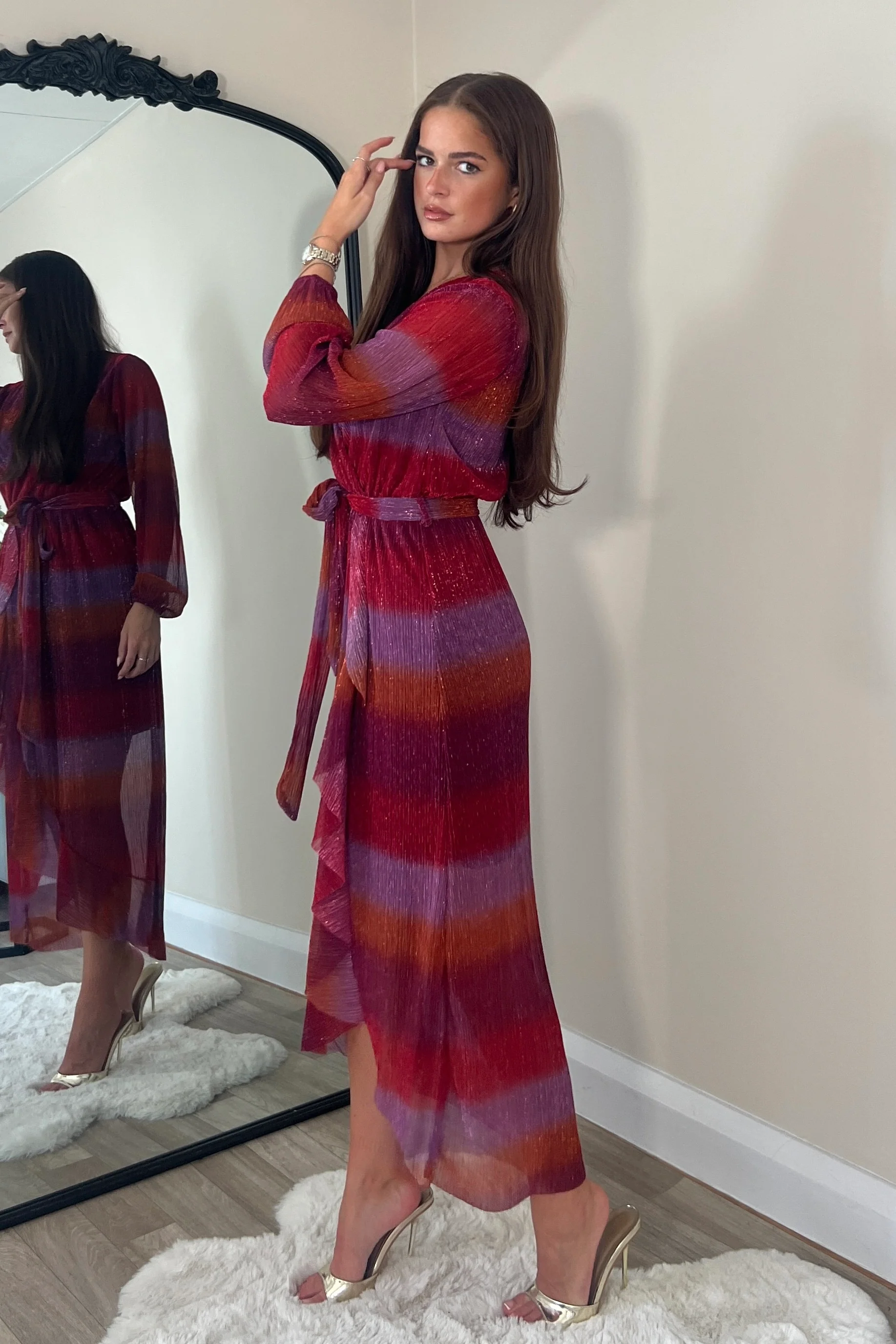 Erin Multi Shimmer Split Hem Frill Detail Maxi Dress - Image 3