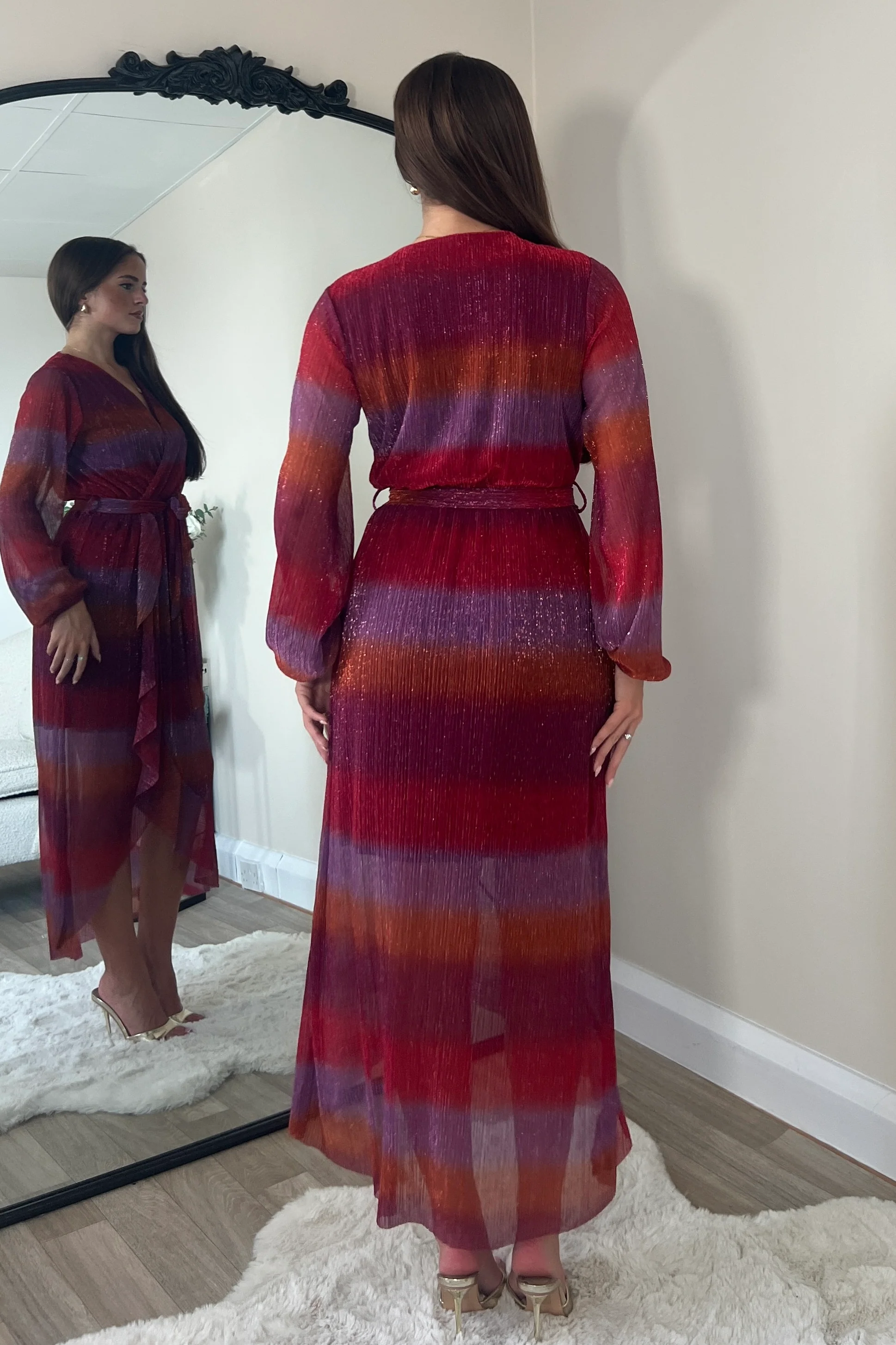 Erin Multi Shimmer Split Hem Frill Detail Maxi Dress - Image 4