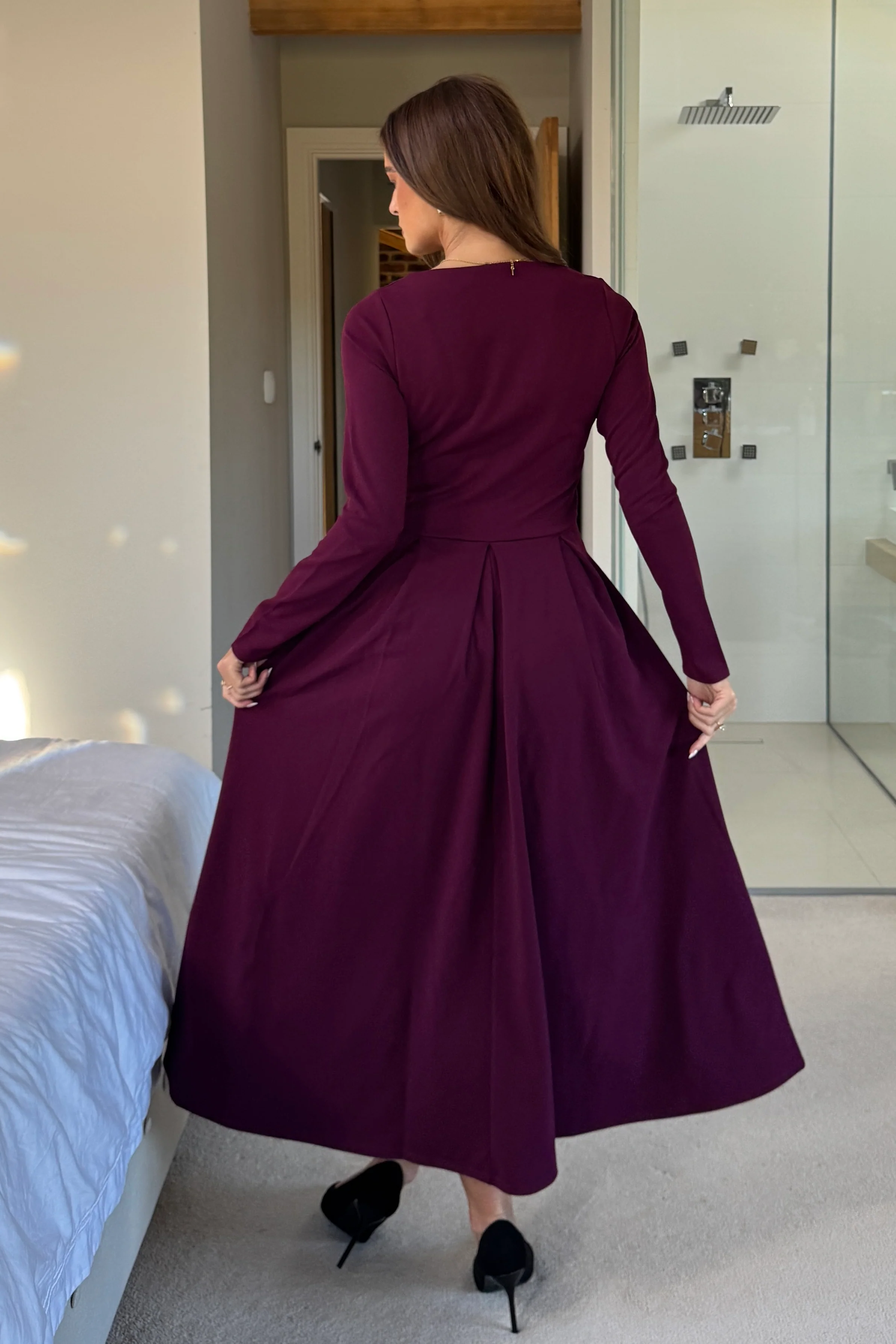 Evie Square Neck Long Sleeve Midi Dress Plum - Image 5
