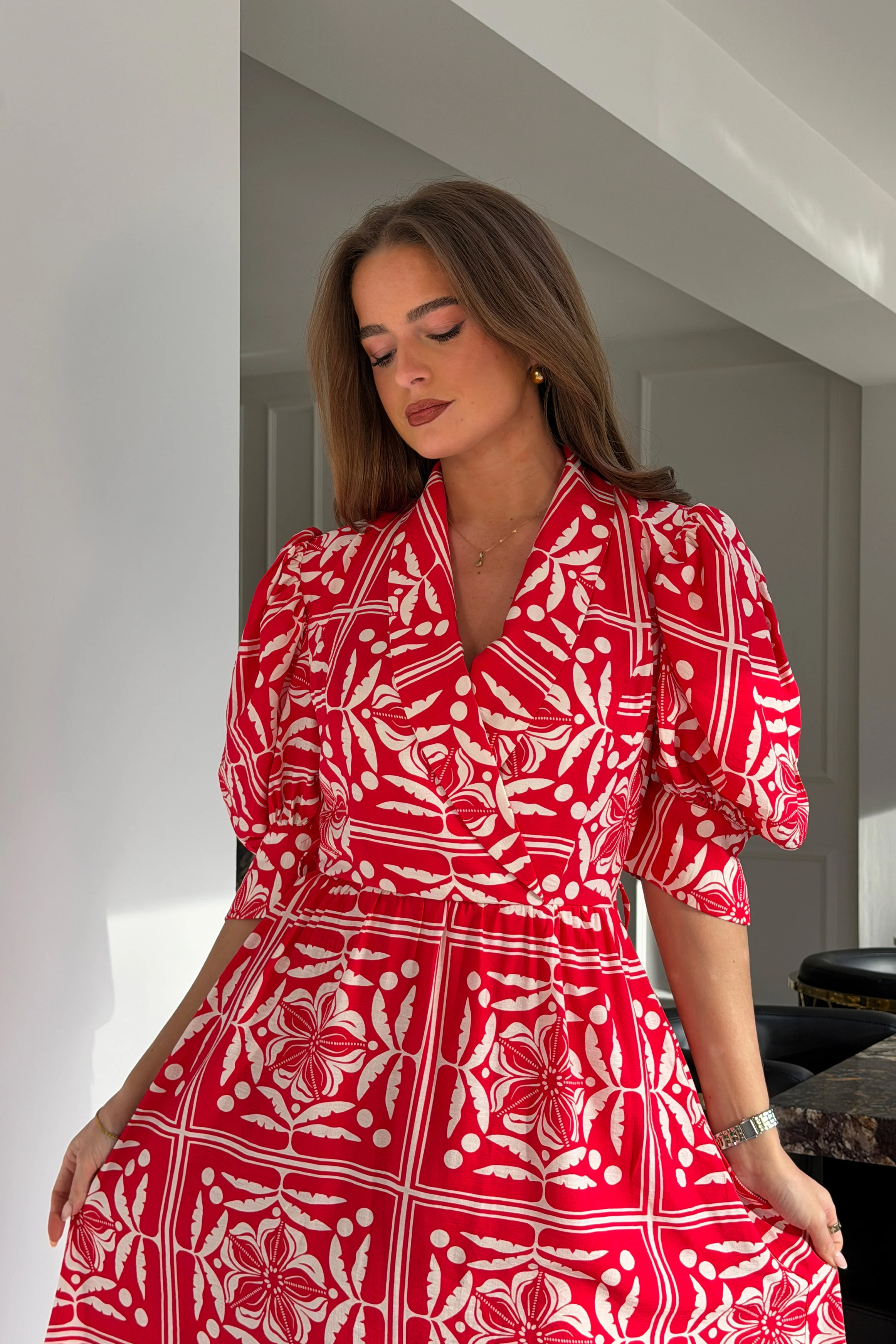 Fara Collar Midi Dress Red - Image 2