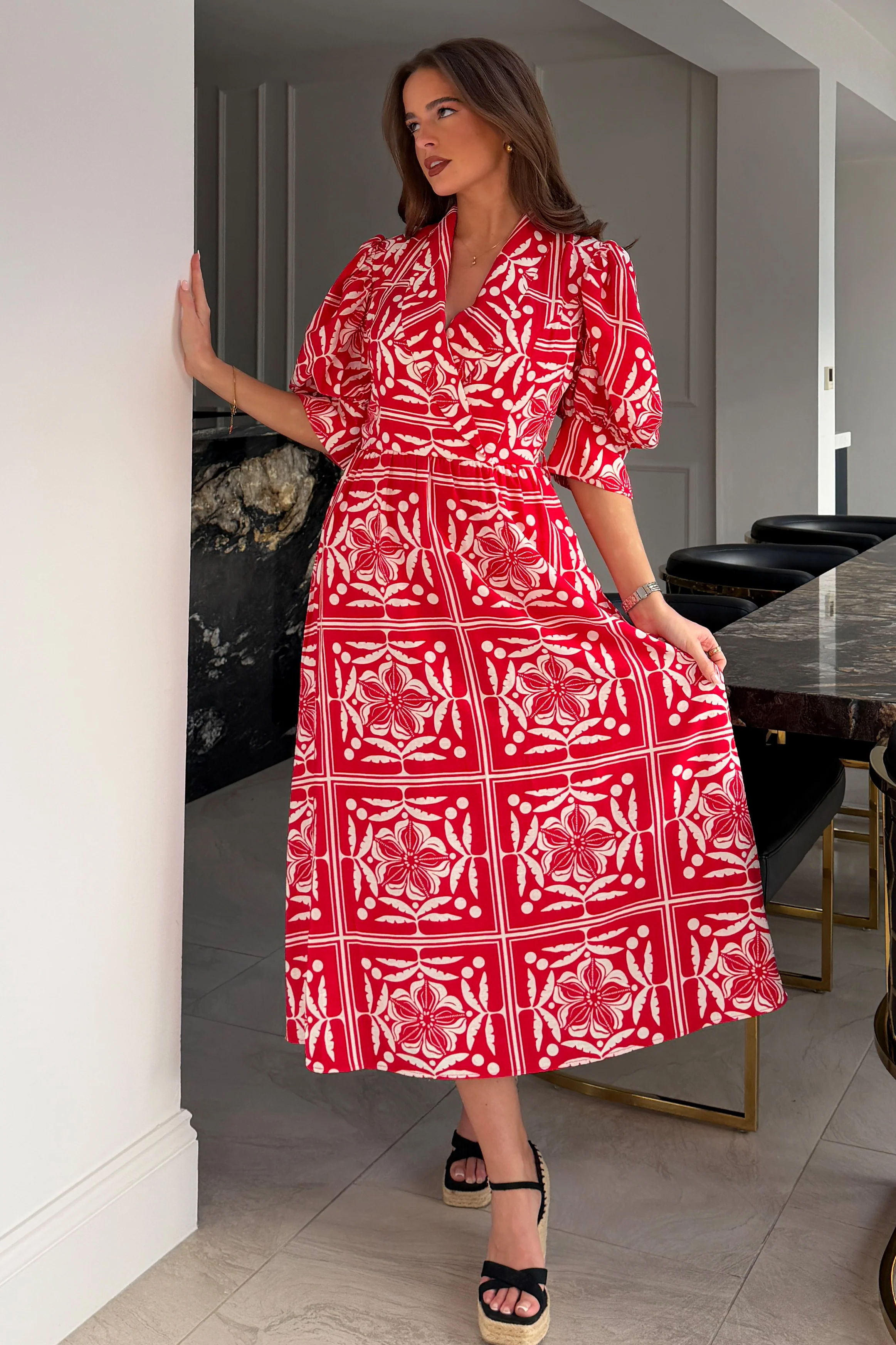 Fara Collar Midi Dress Red - Image 3