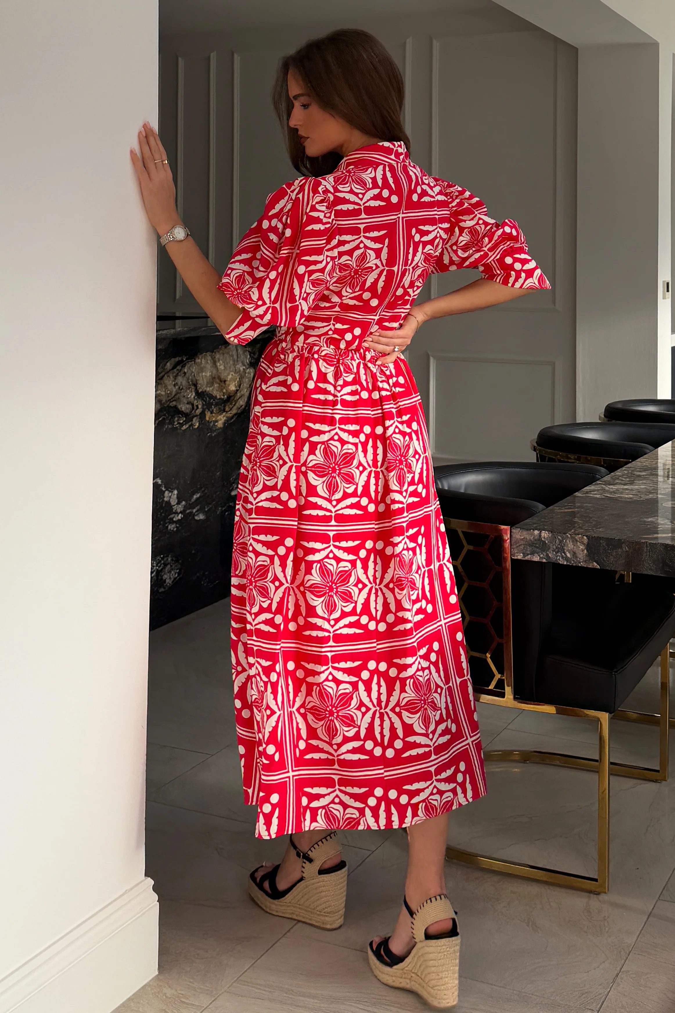 Fara Collar Midi Dress Red - Image 5