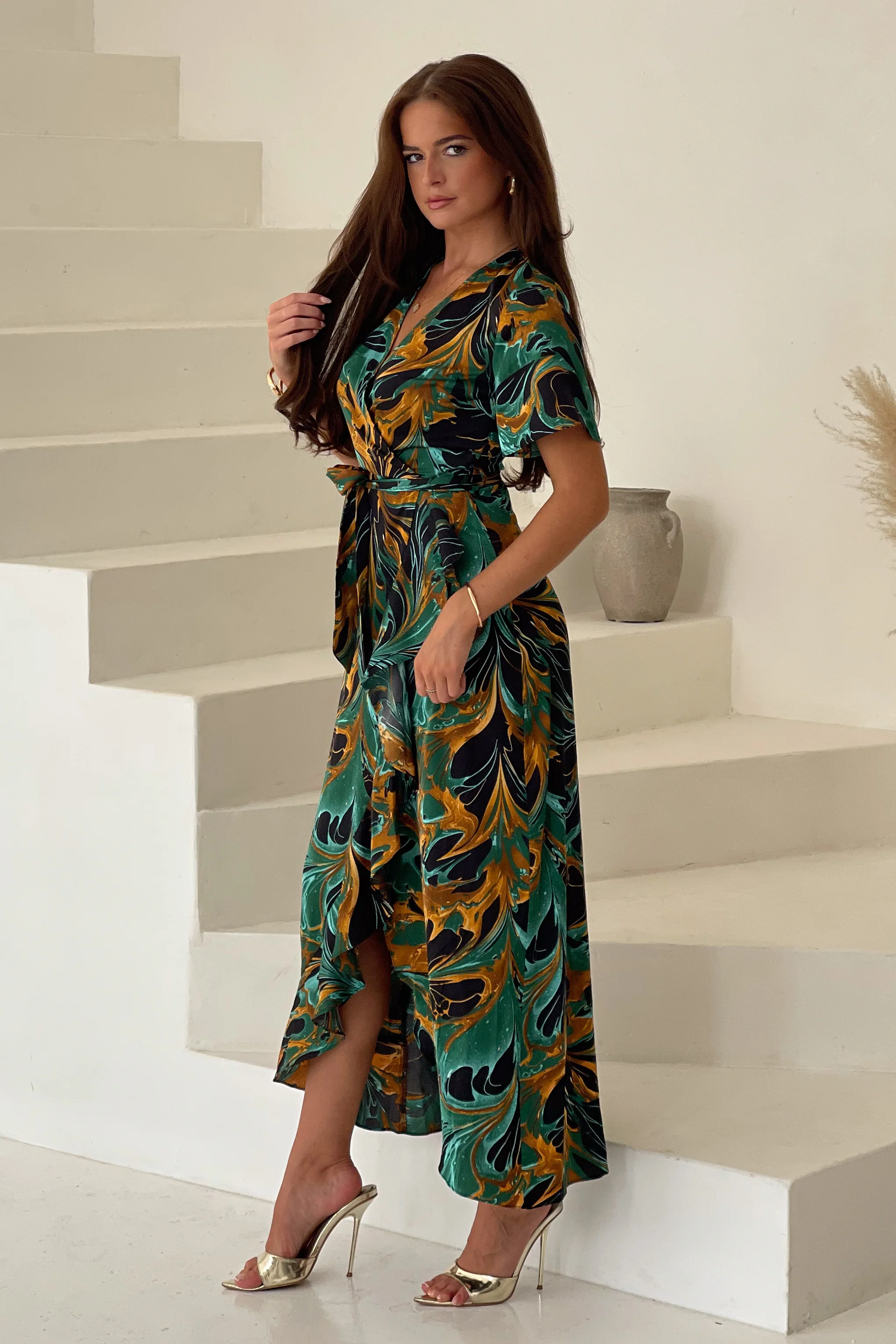 Farrah Green Marble Print Maxi Dress - Image 2