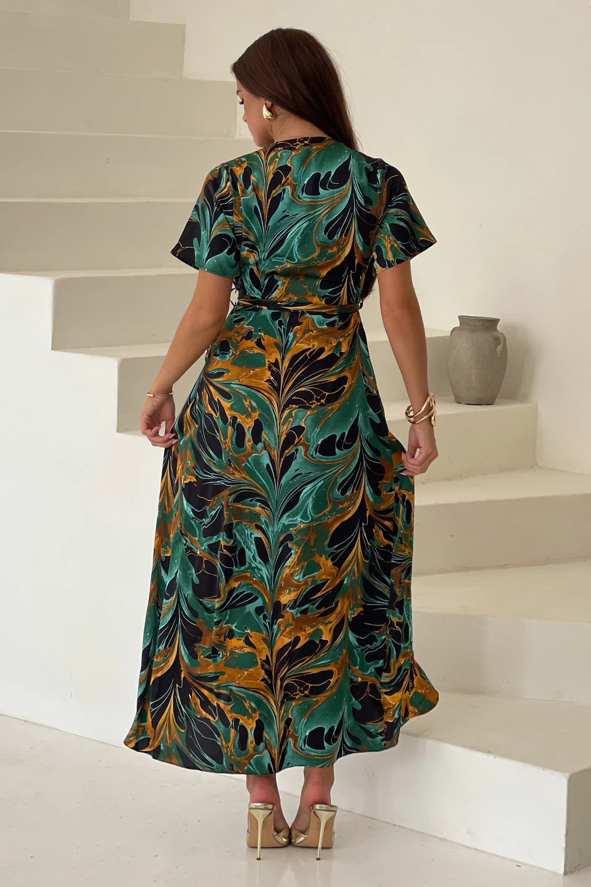 Farrah Green Marble Print Maxi Dress - Image 3