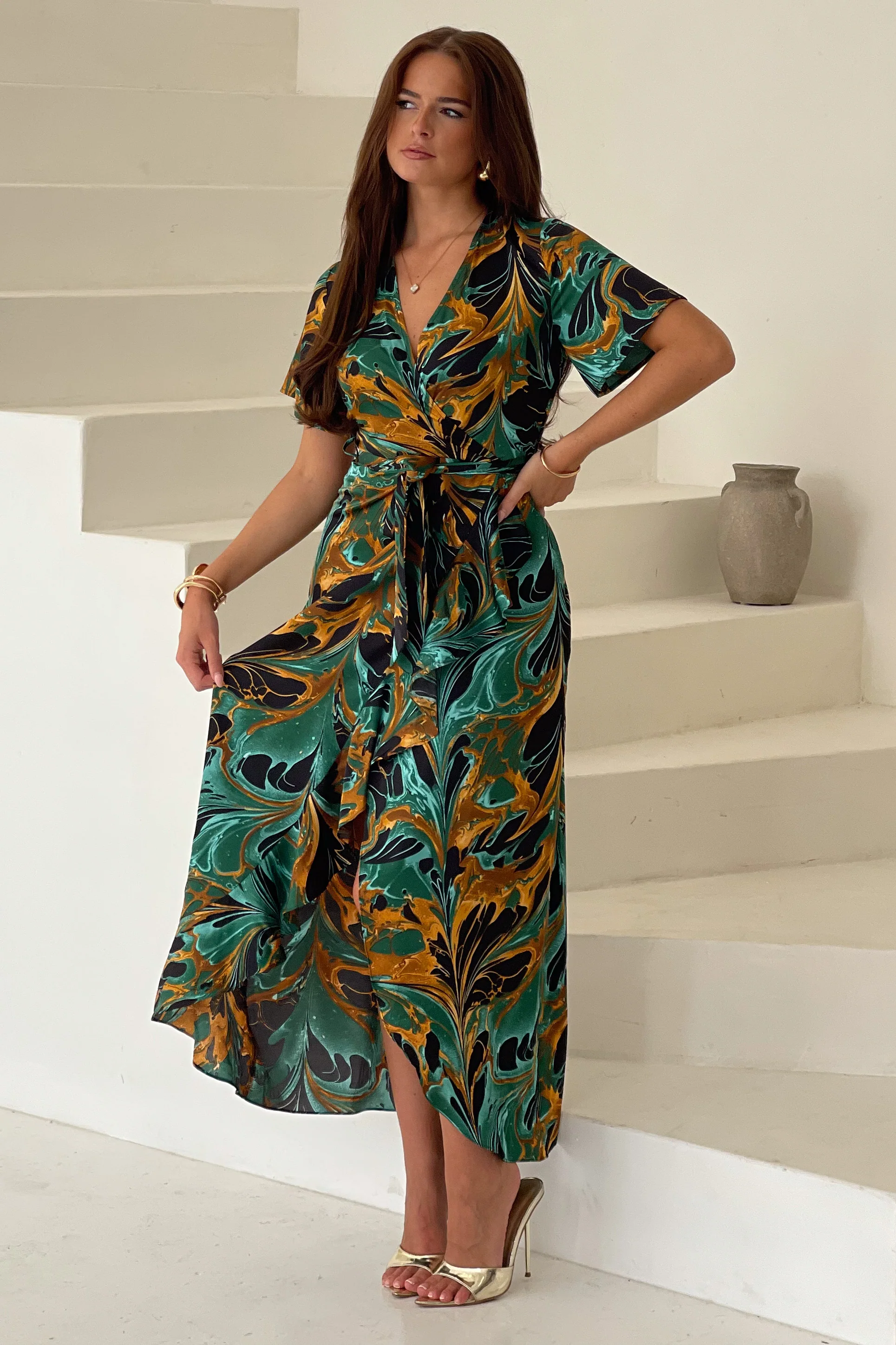 Farrah Green Marble Print Maxi Dress - Image 5