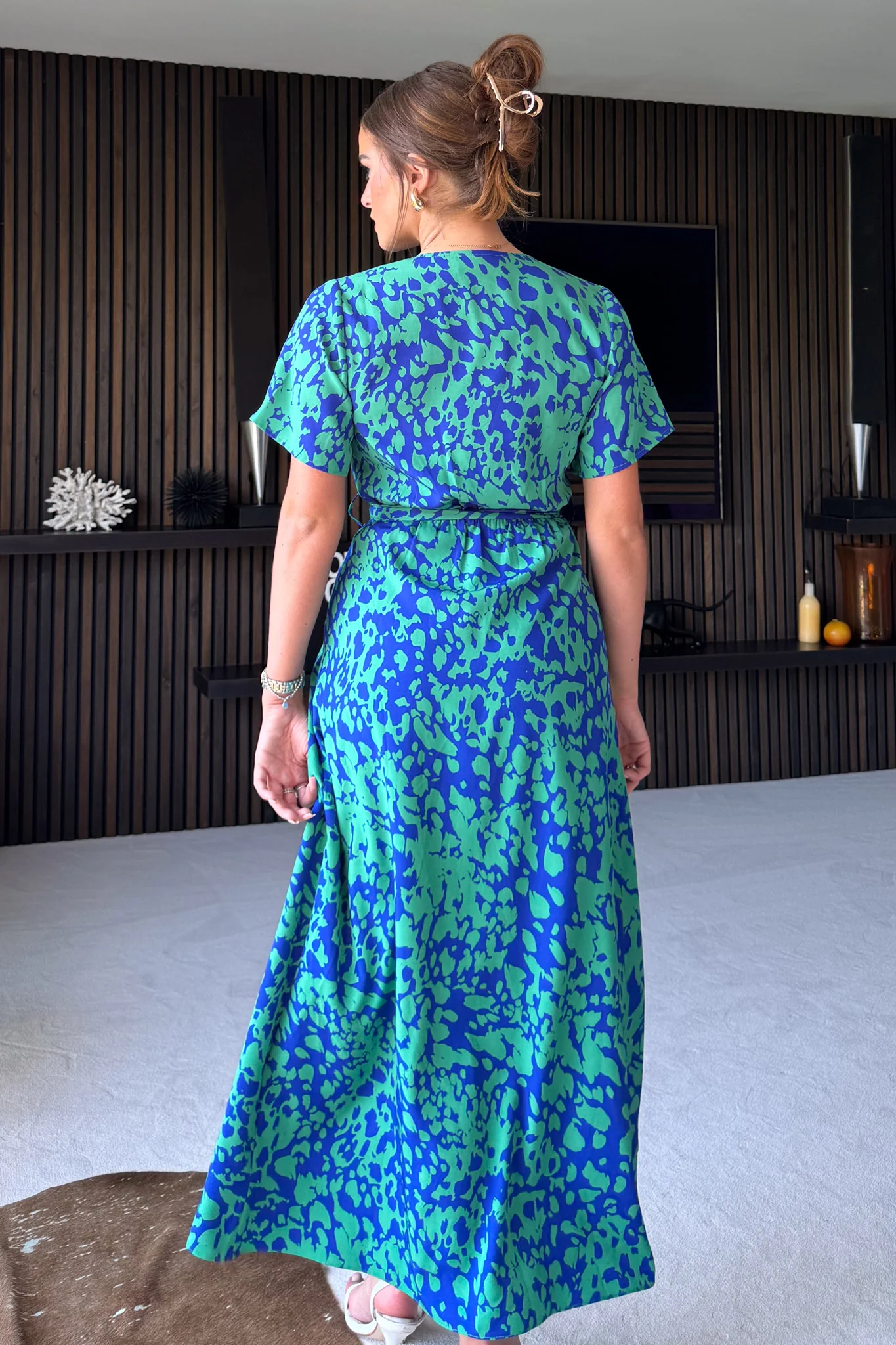 Farren Wrap Maxi Dress Green Blue Animal - Image 4
