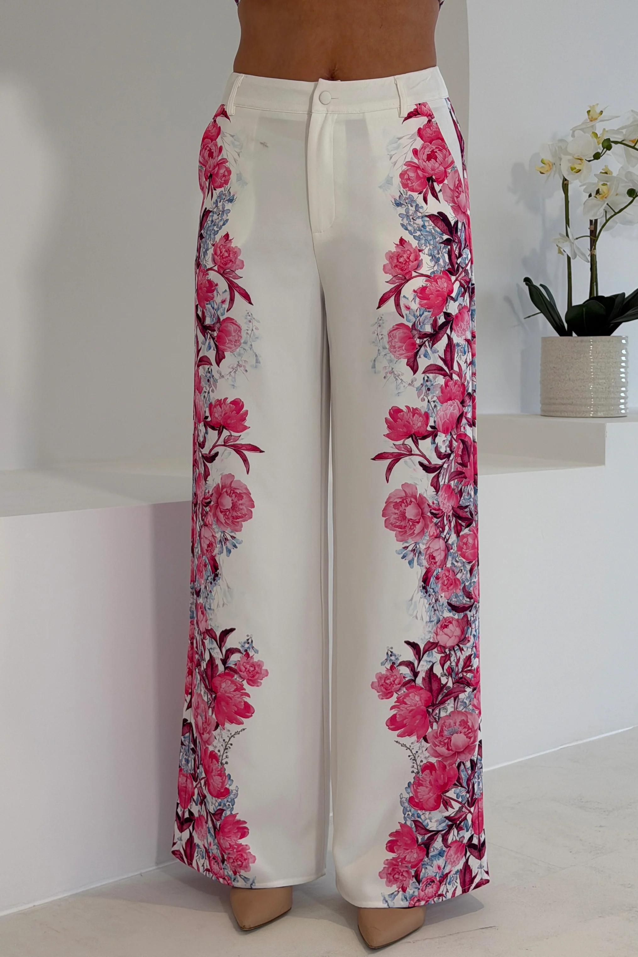 Flavia Printed Trouser Cream - Image 2