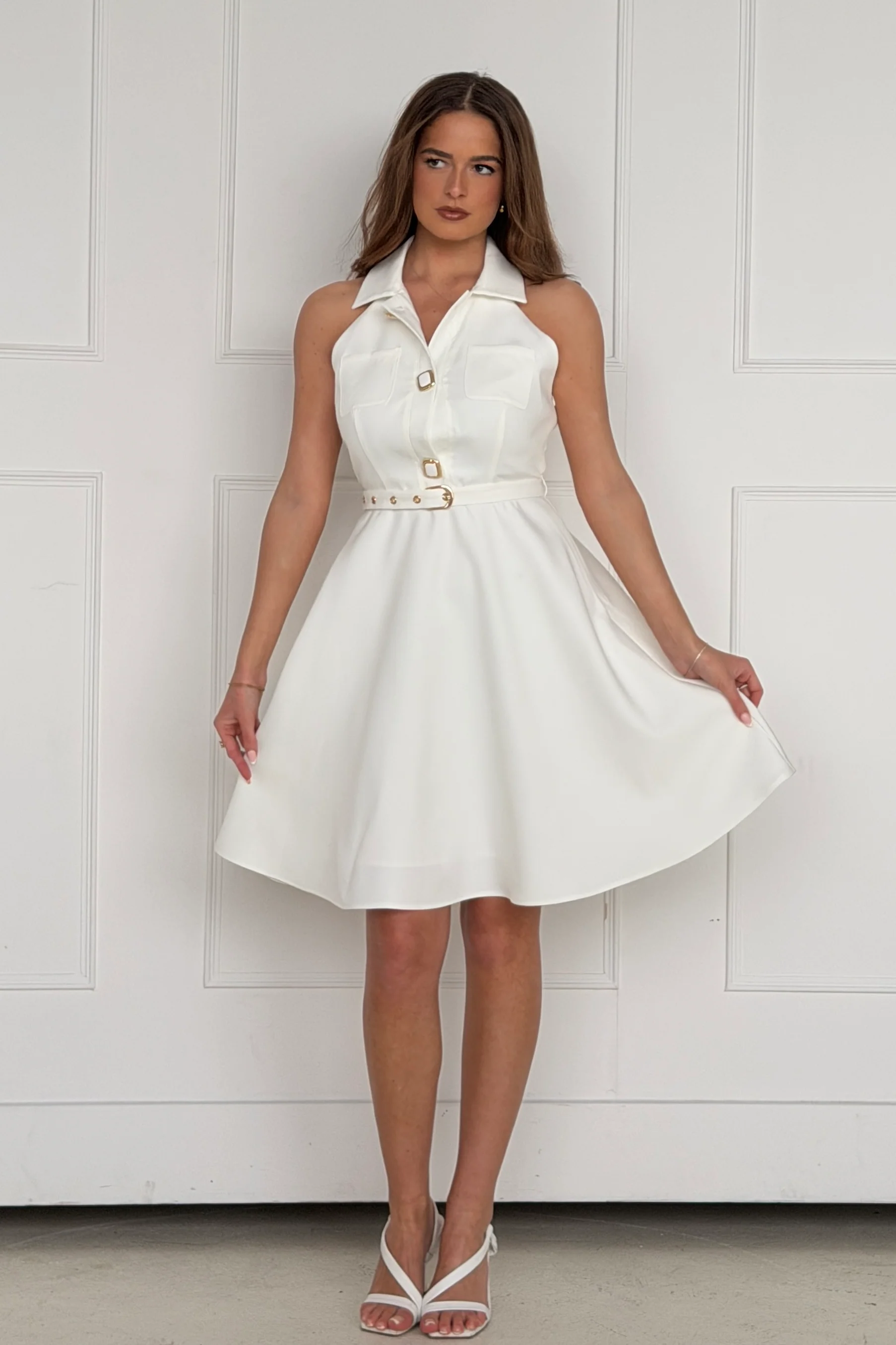 Francesca Button Up Midi Dress White - Image 3