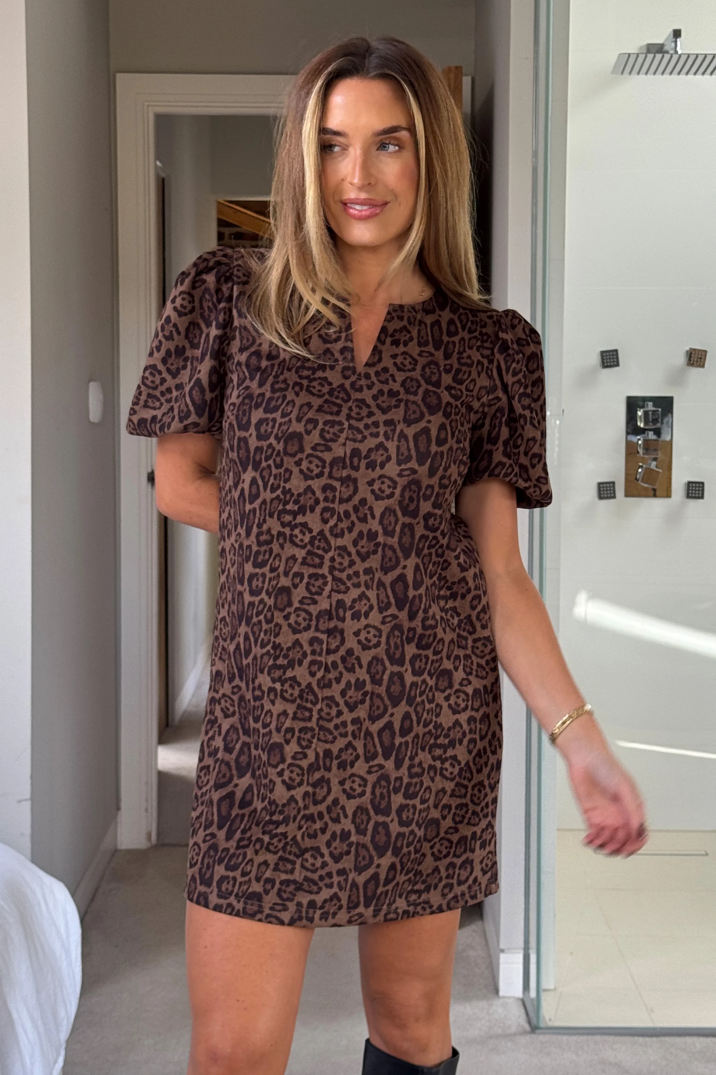 Freda Notch Neck Puff Sleeve Mini Dress - Image 3