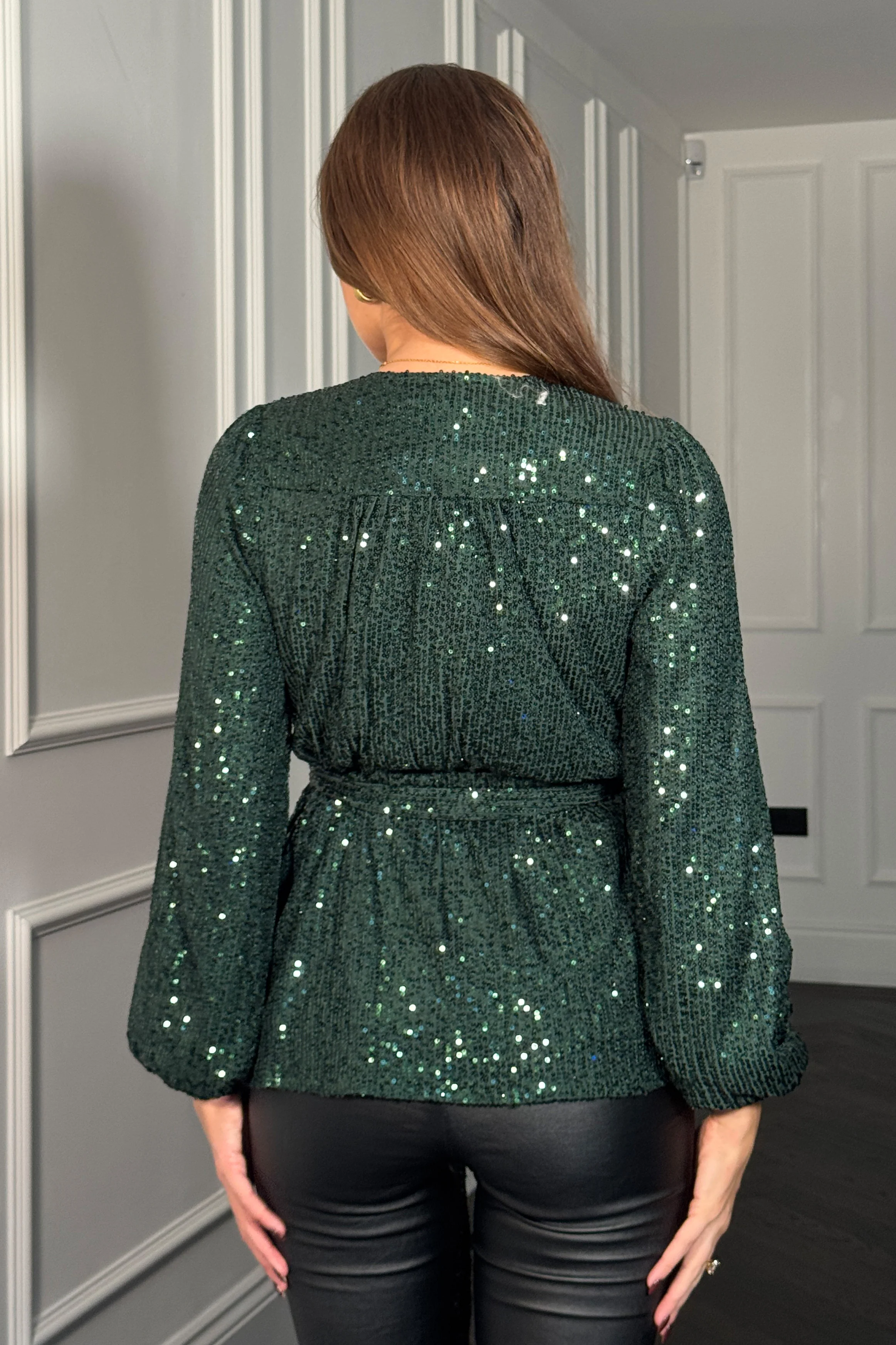 Gabriella Jade Green Sequin Long Sleeve Top - Image 4