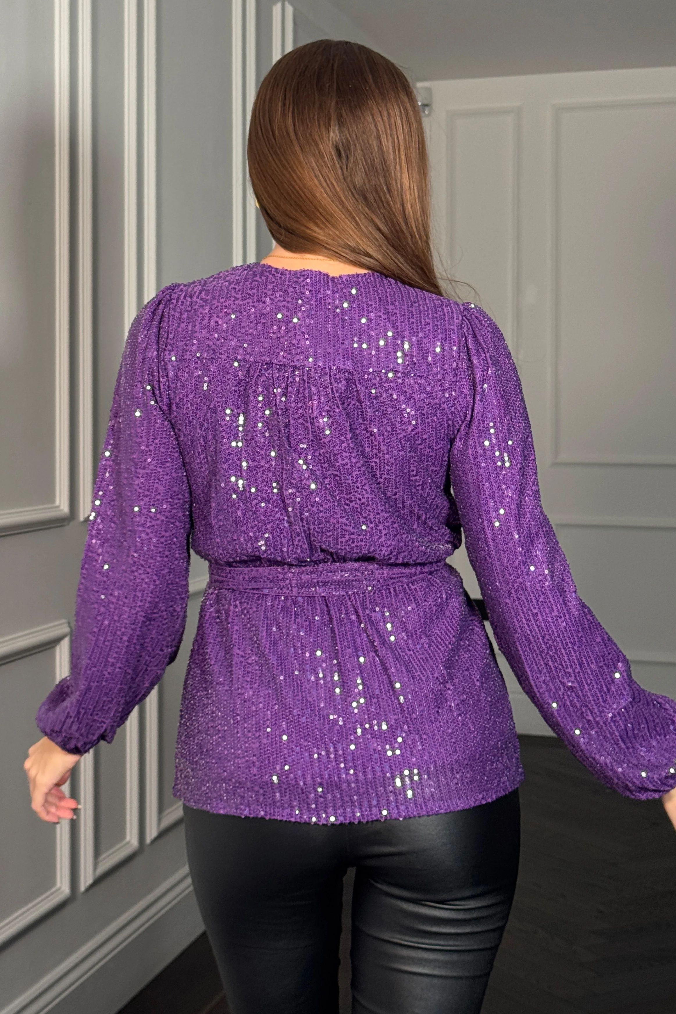 Gabriella Purple Sequin Long Sleeve Top - Image 4