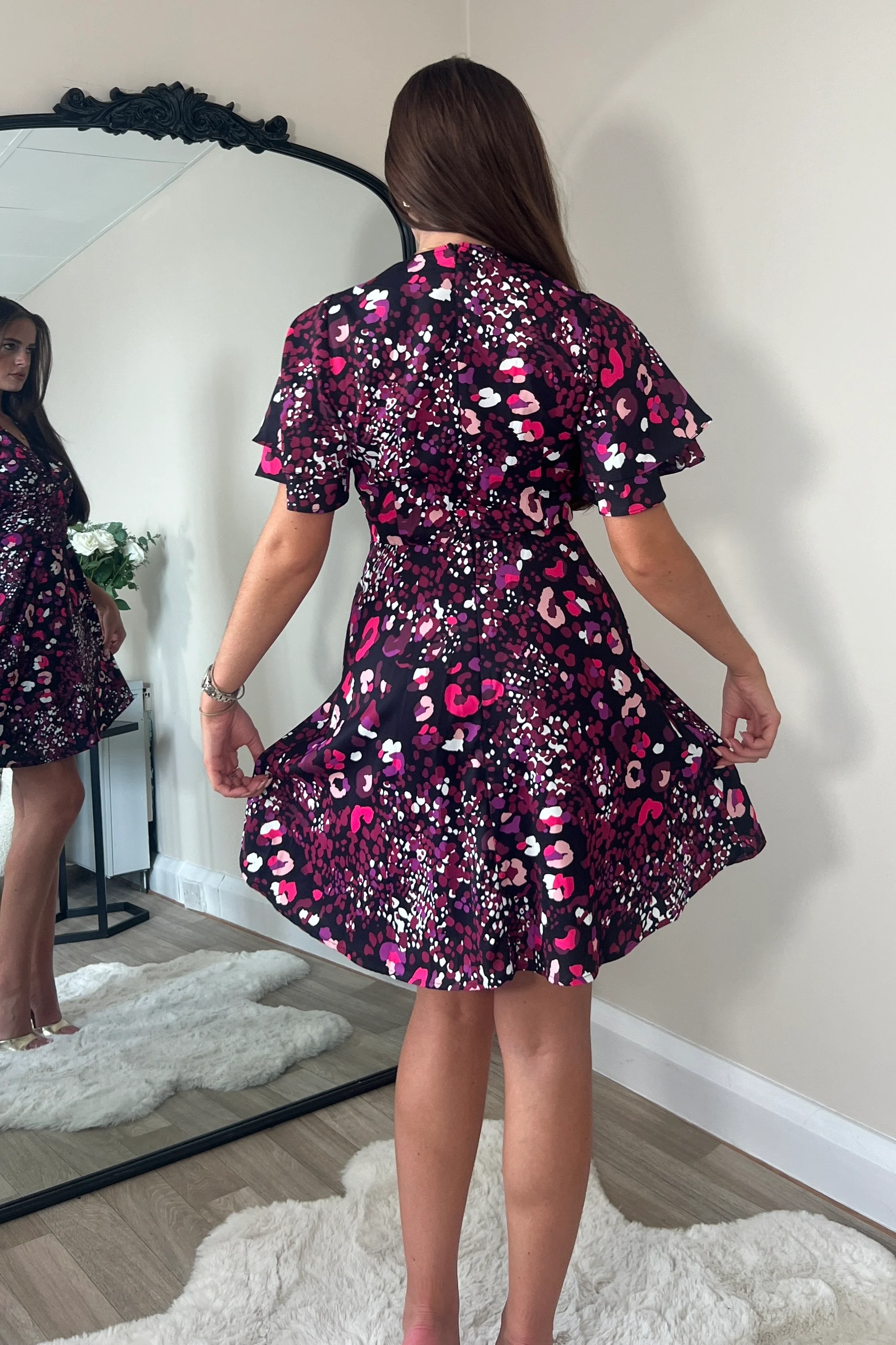 Gigi Angel Sleeve Wrap Front Mini Dress Purple Animal - Image 4