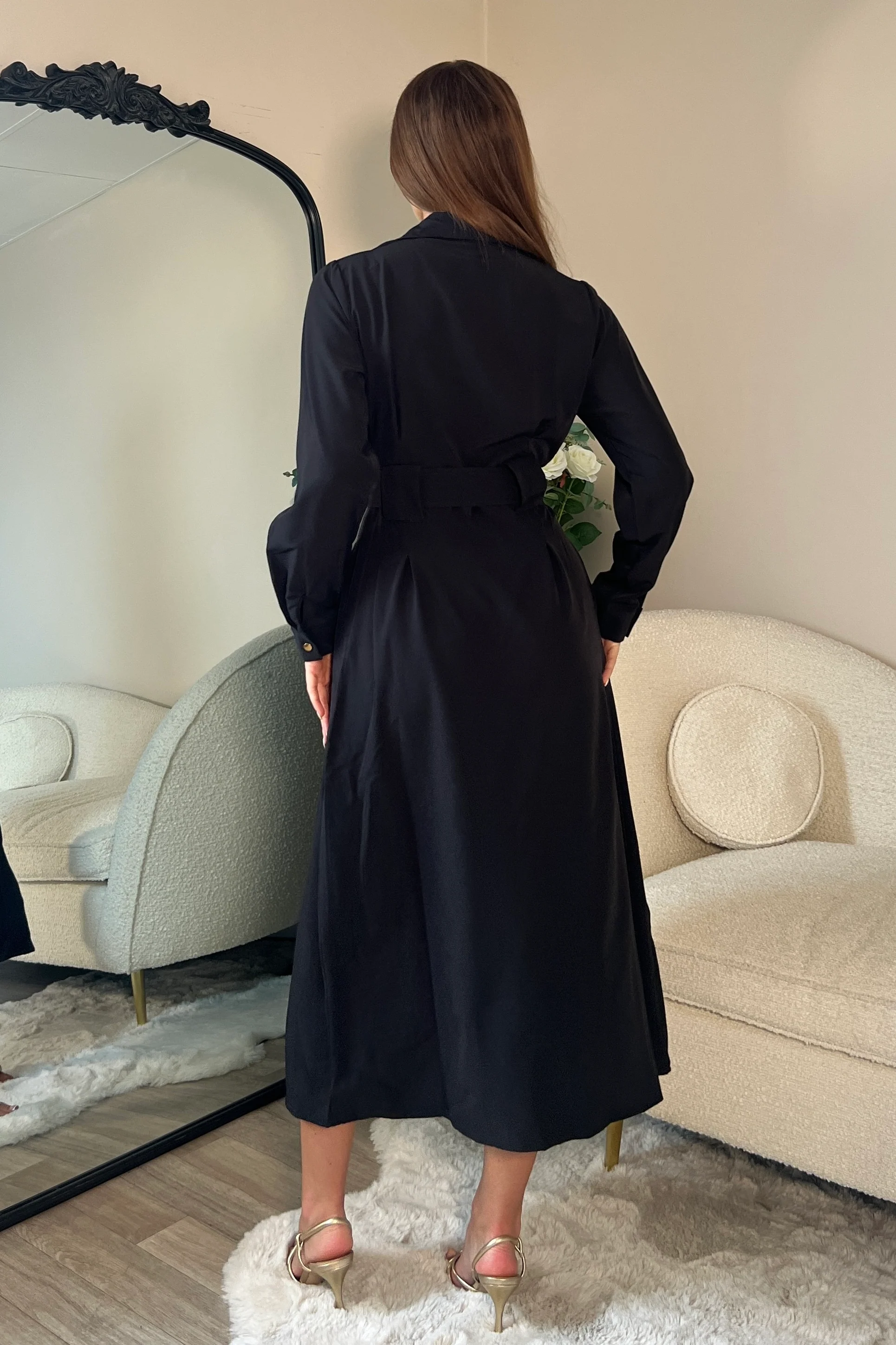 Grace Buckle Detail Black Midi Shirt Dress - Image 5