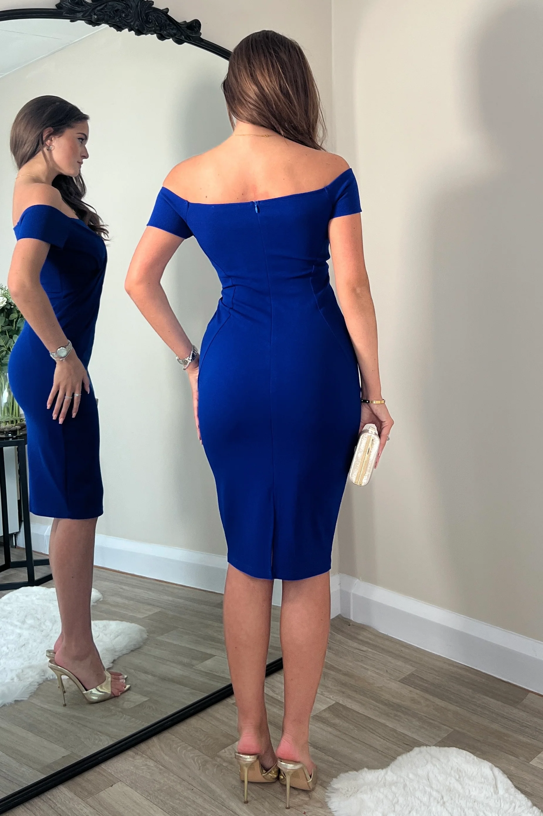 Halo Off The Shoulder Twist Detail Midi Dress Cobalt - Image 5