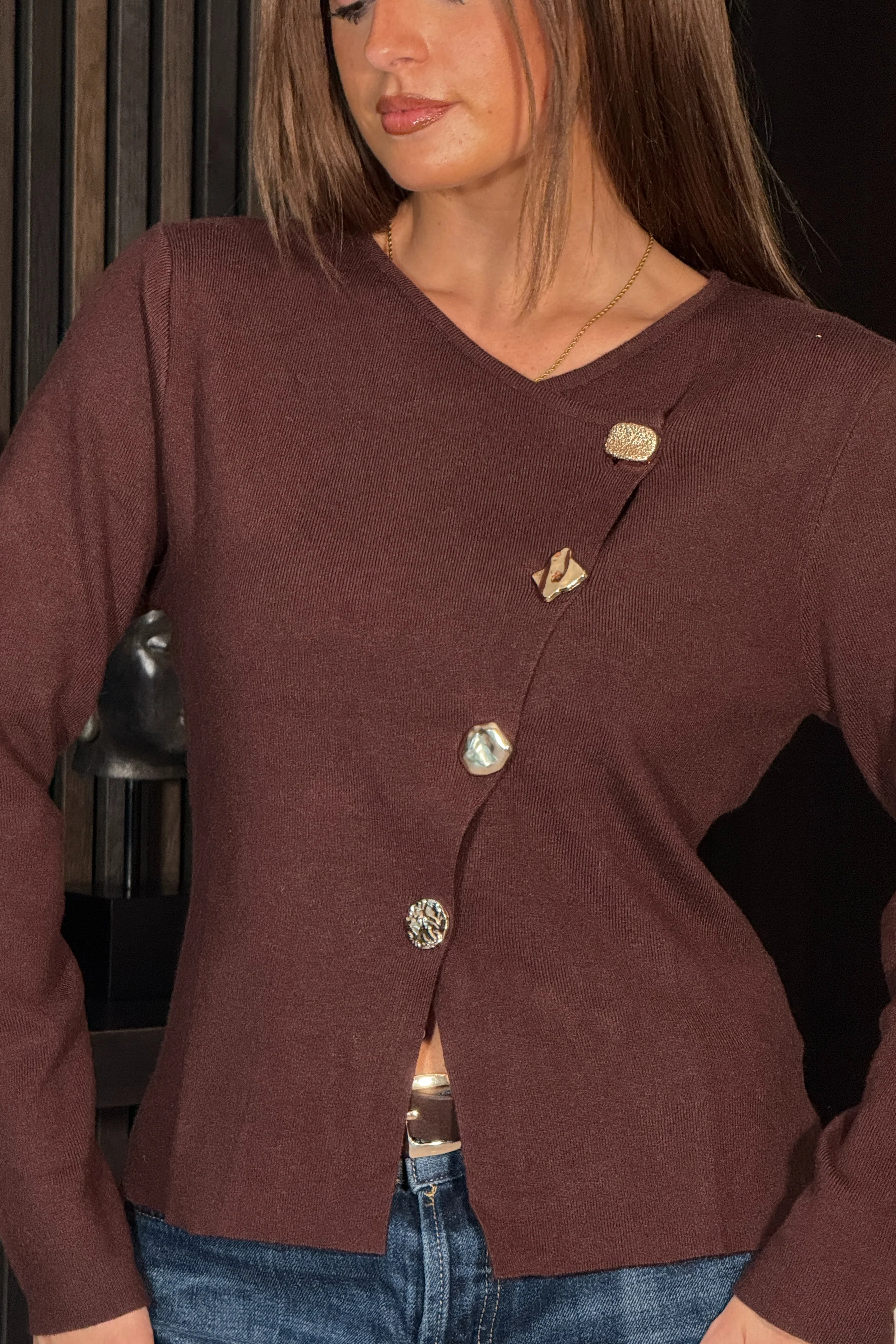 Meli Asymmetric Neckline Jumper Brown - Image 2