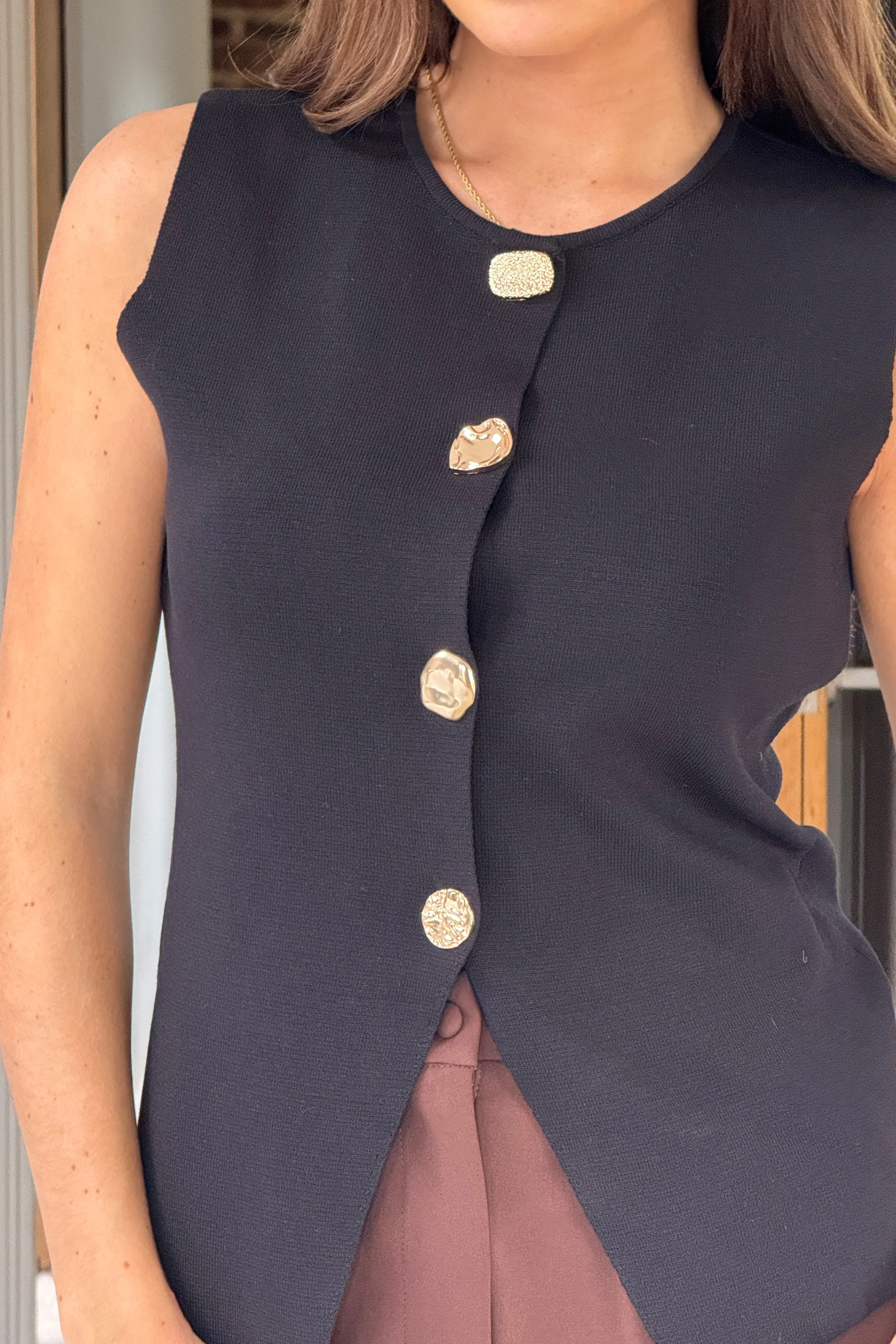 Harmonia Knitted Waistcoat Black - Image 2
