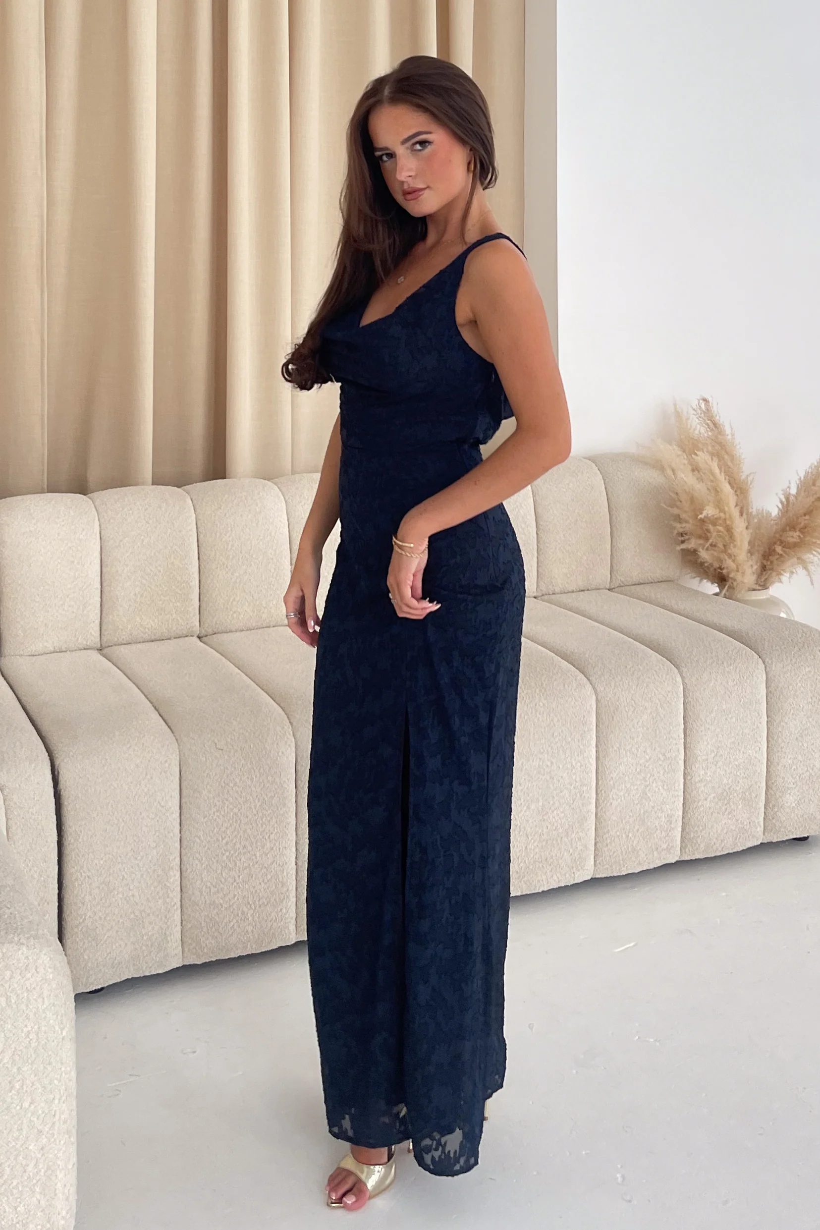 Harper Navy Cowl Neck Slip Dress - Image 4