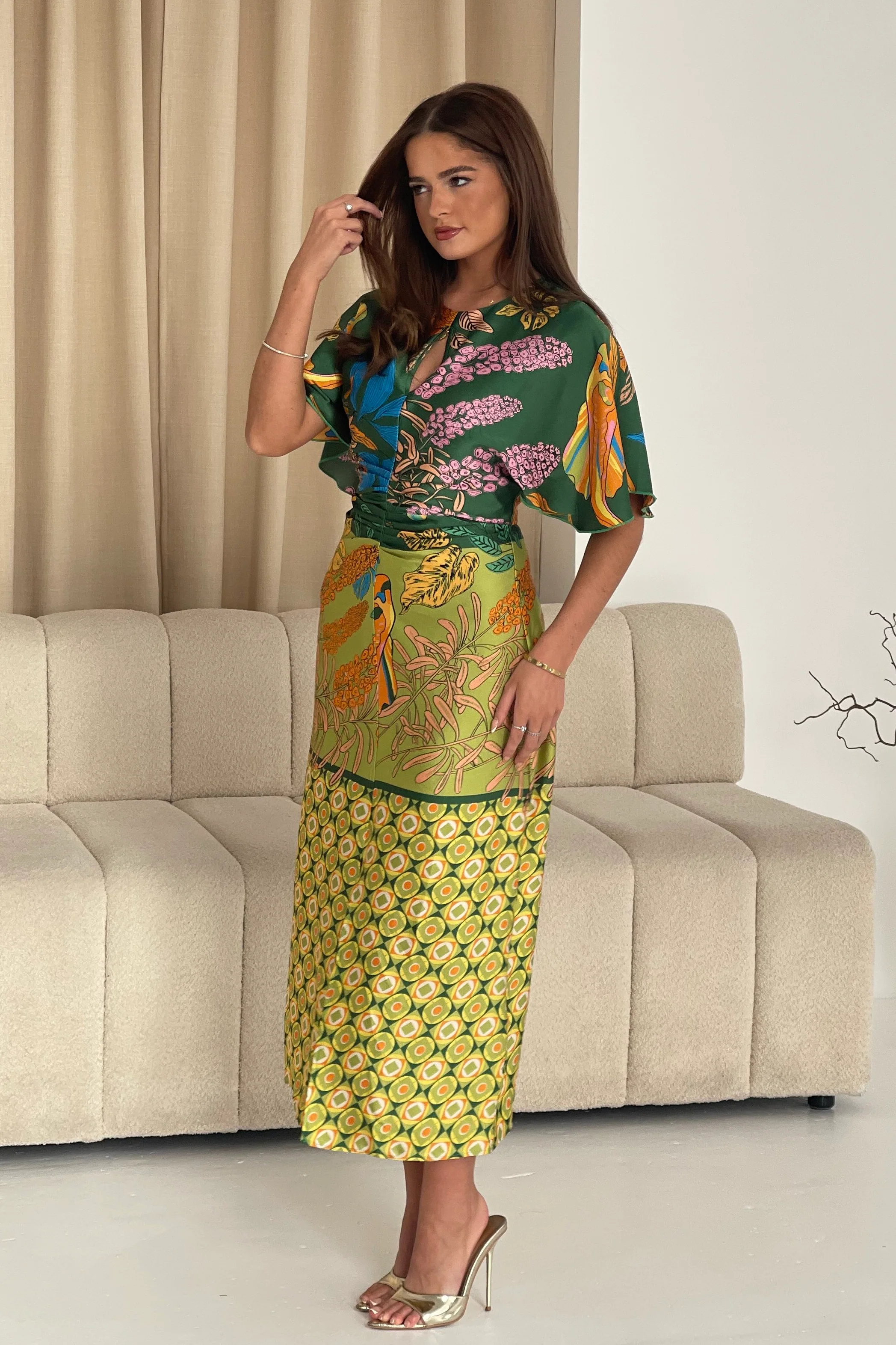 Havanaa Green Multi Midi Dress - Image 4