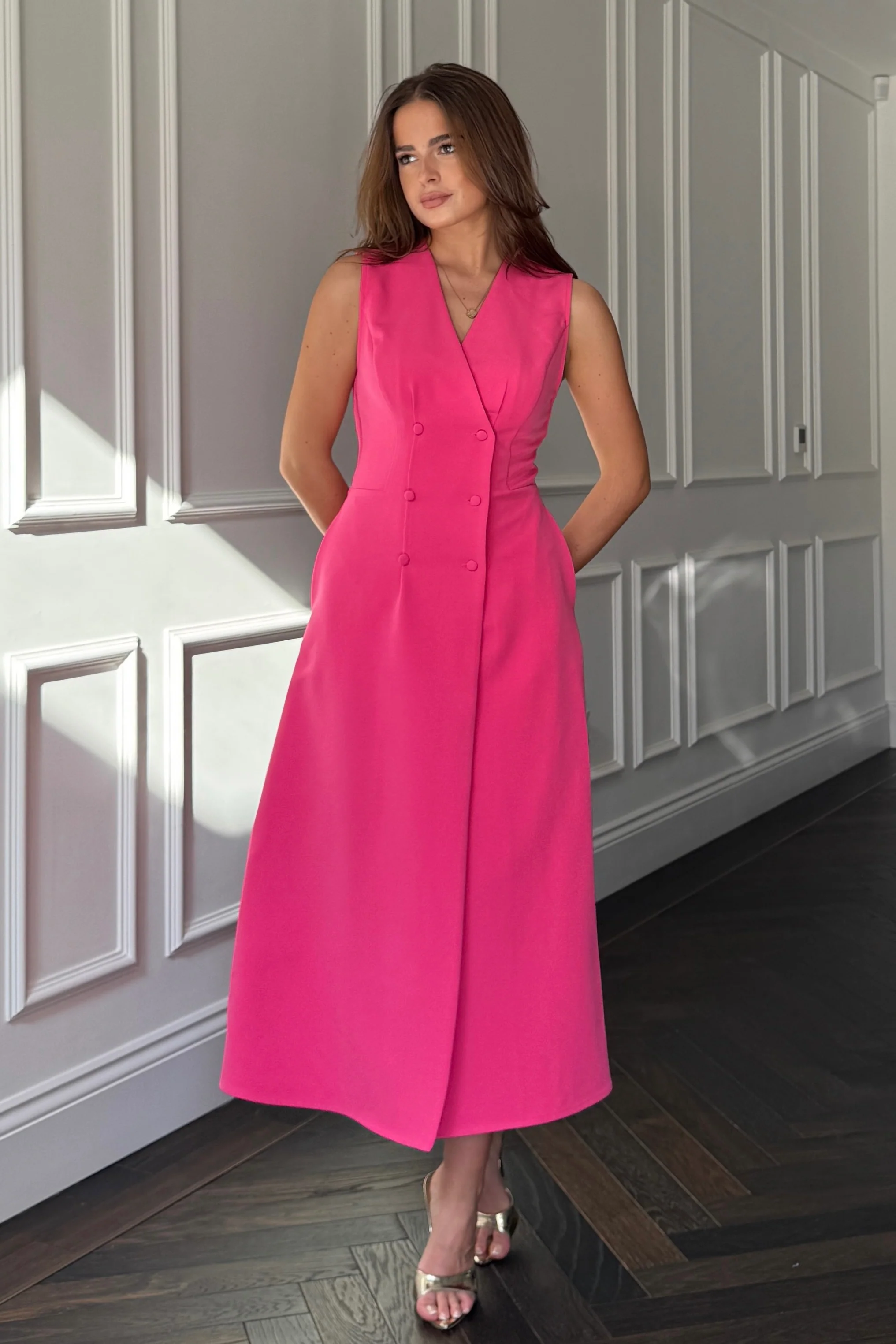 Hazel Tailored Sleeveless Midi Dress Pink - Image 3