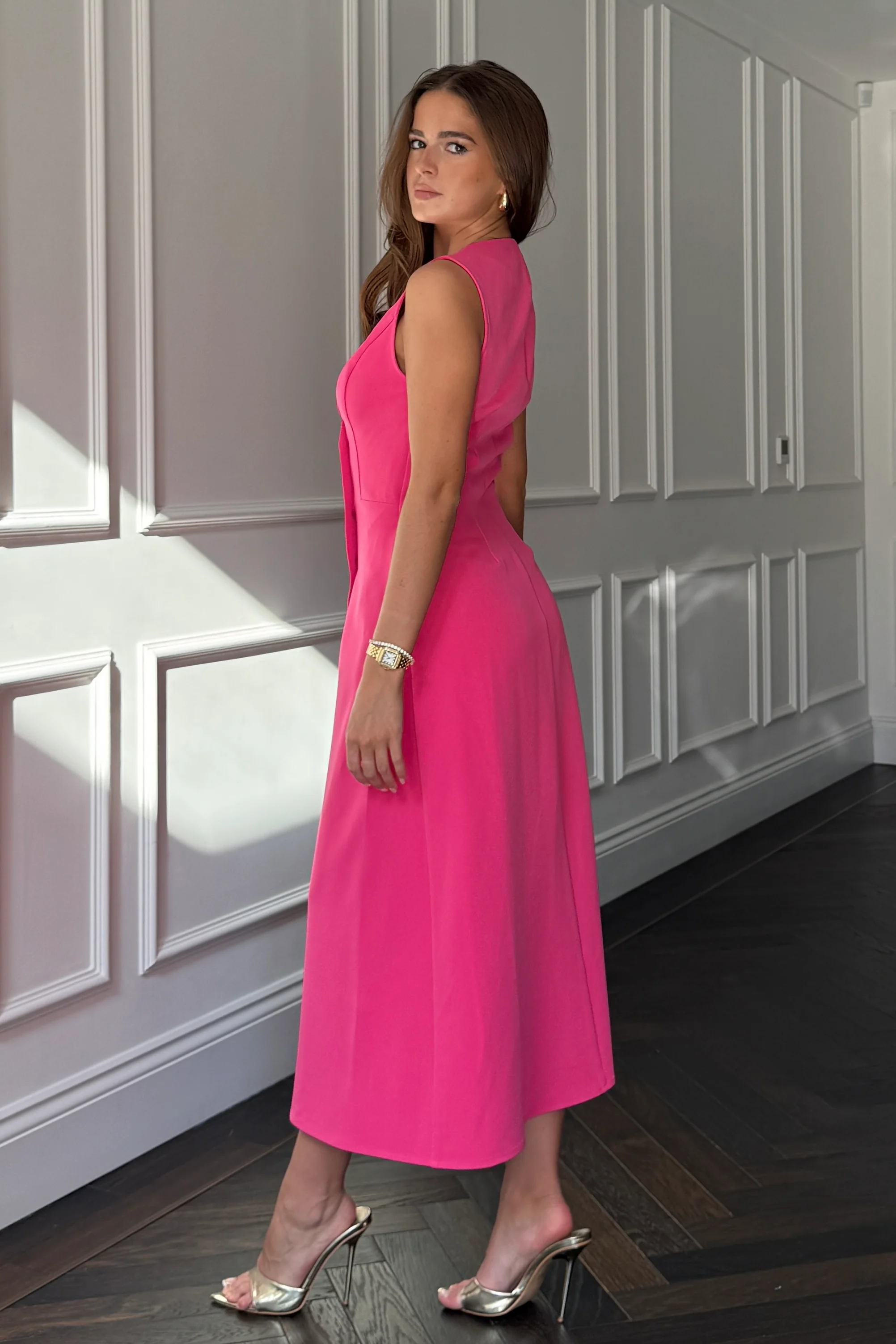 Hazel Tailored Sleeveless Midi Dress Pink - Image 4