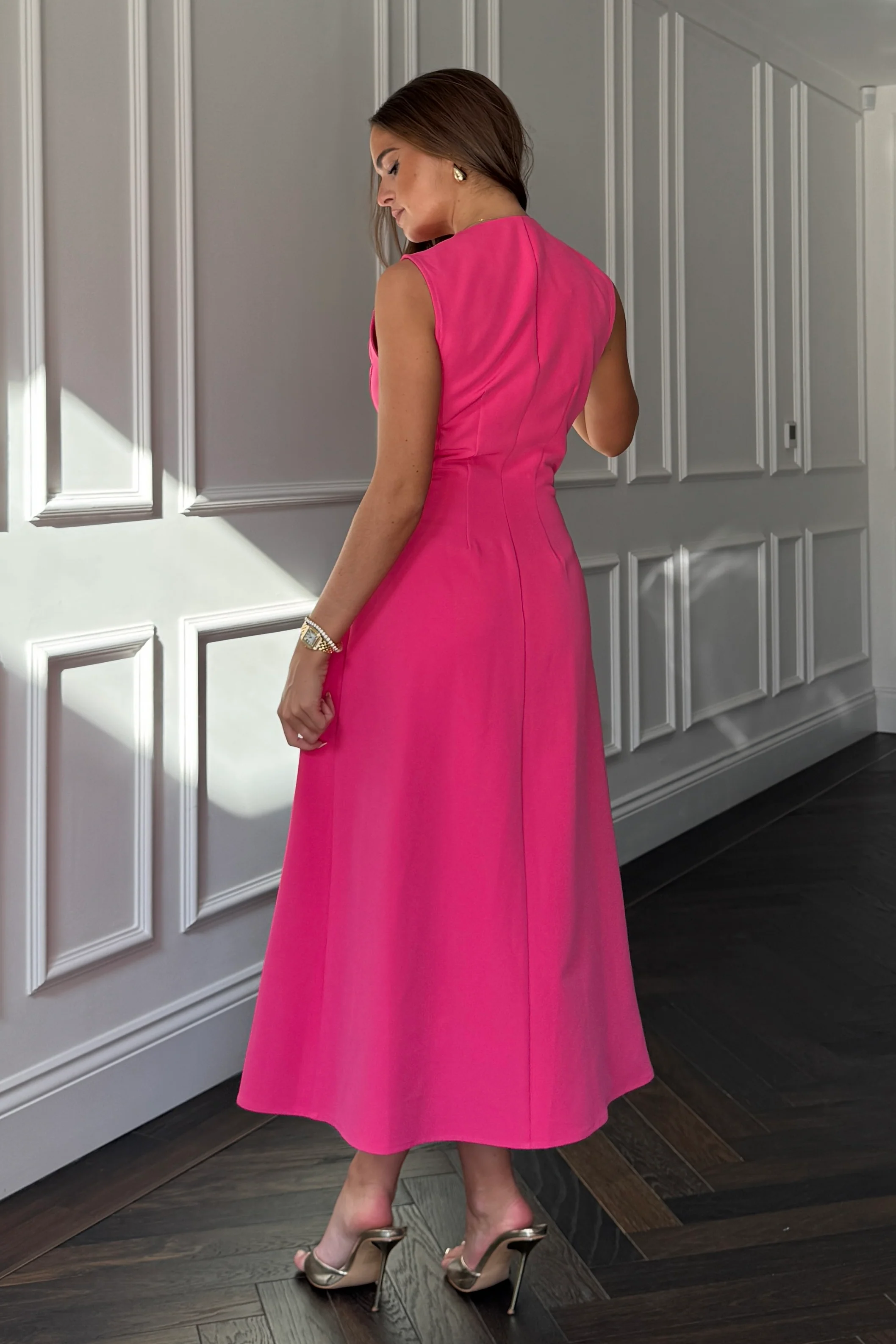 Hazel Tailored Sleeveless Midi Dress Pink - Image 5
