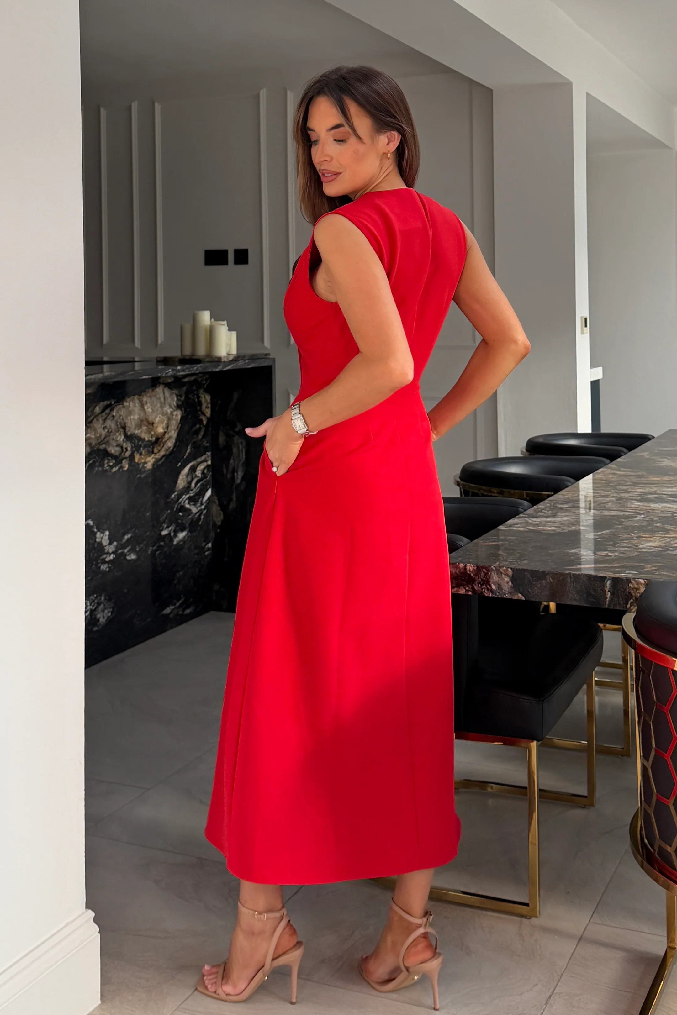 Hazel Tailored Sleeveless Midi Dress Red - Image 5