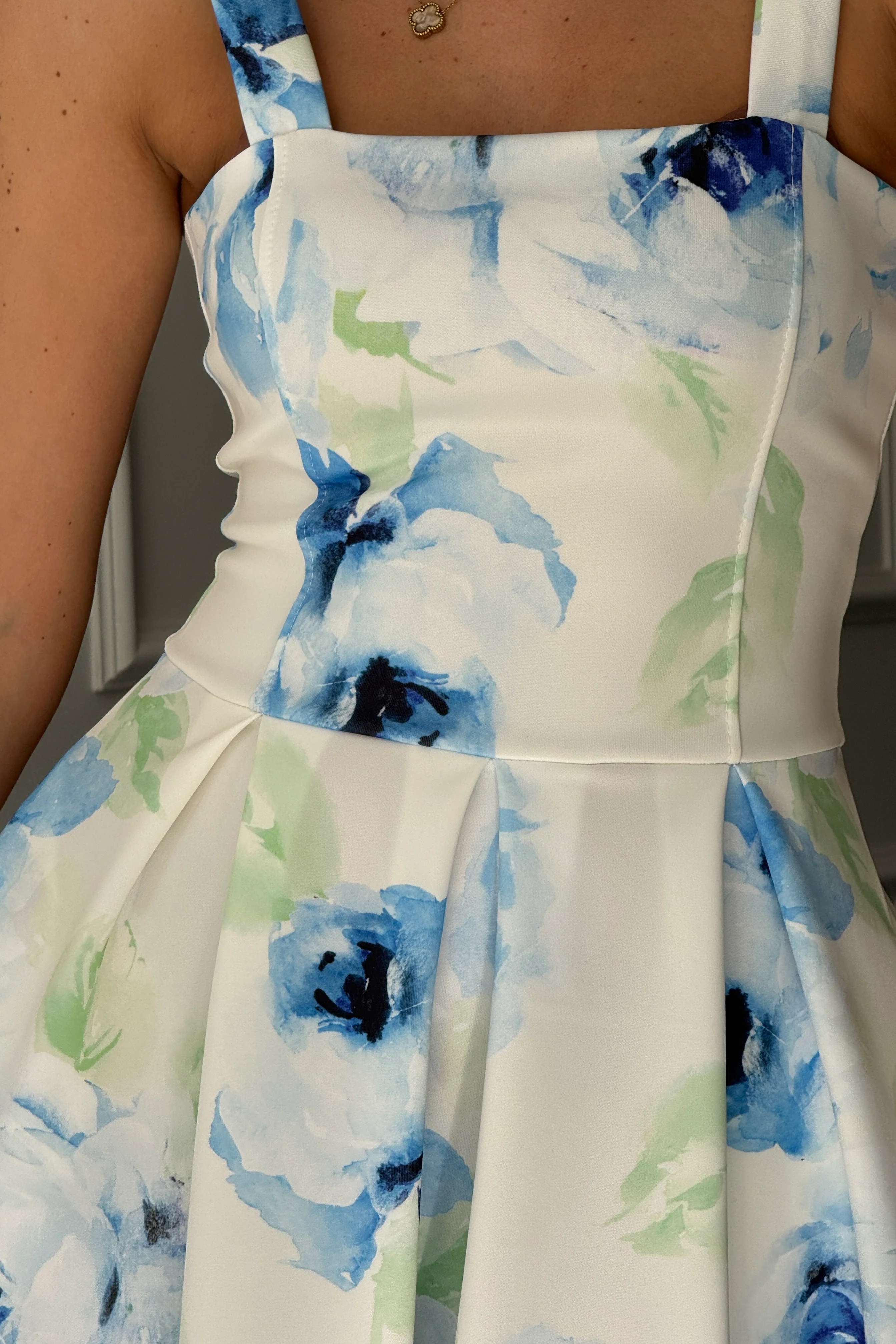 Heather Blue Floral Pleated Midi Dress - Image 7