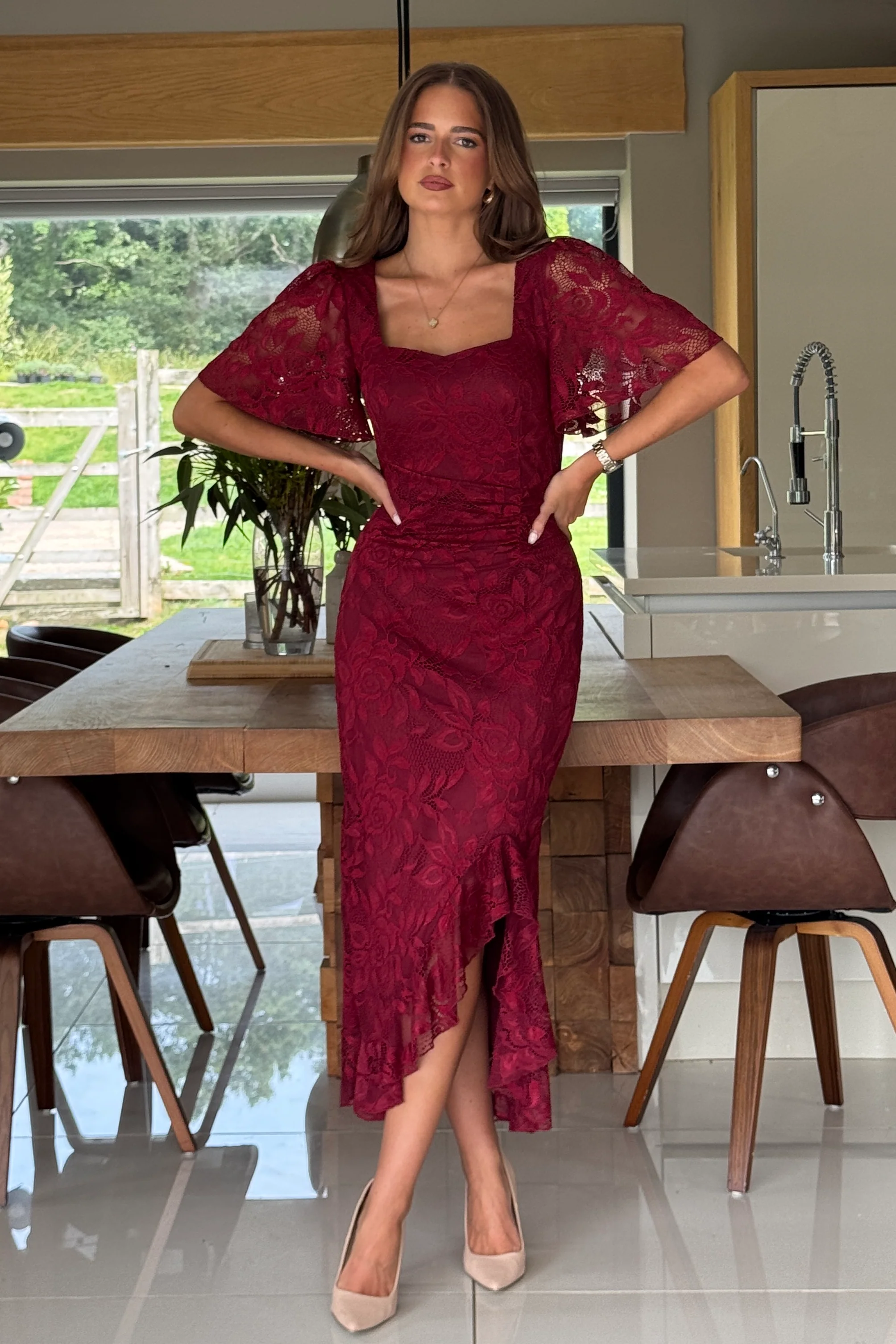 Heidi Berry Lace Ruched Midi Dress - Image 4