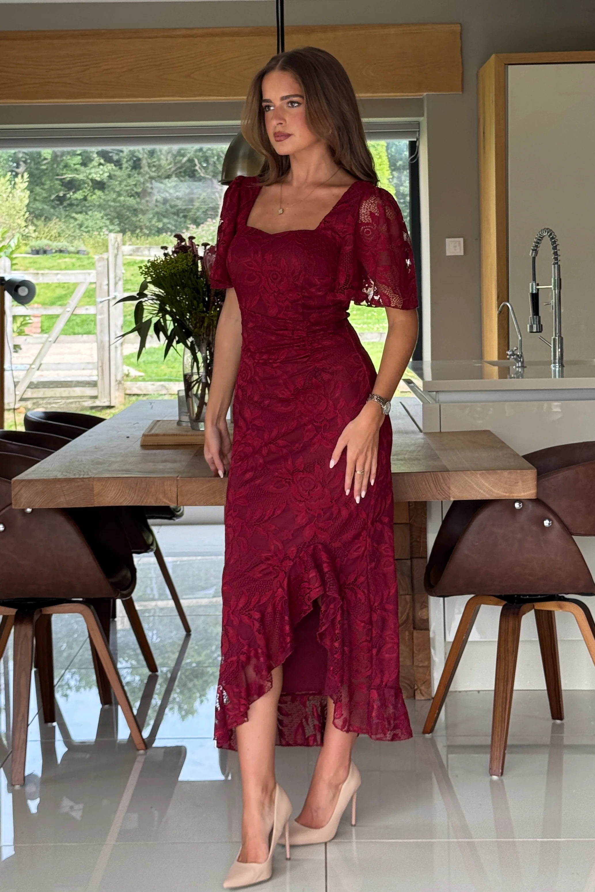 Heidi Berry Lace Ruched Midi Dress - Image 5