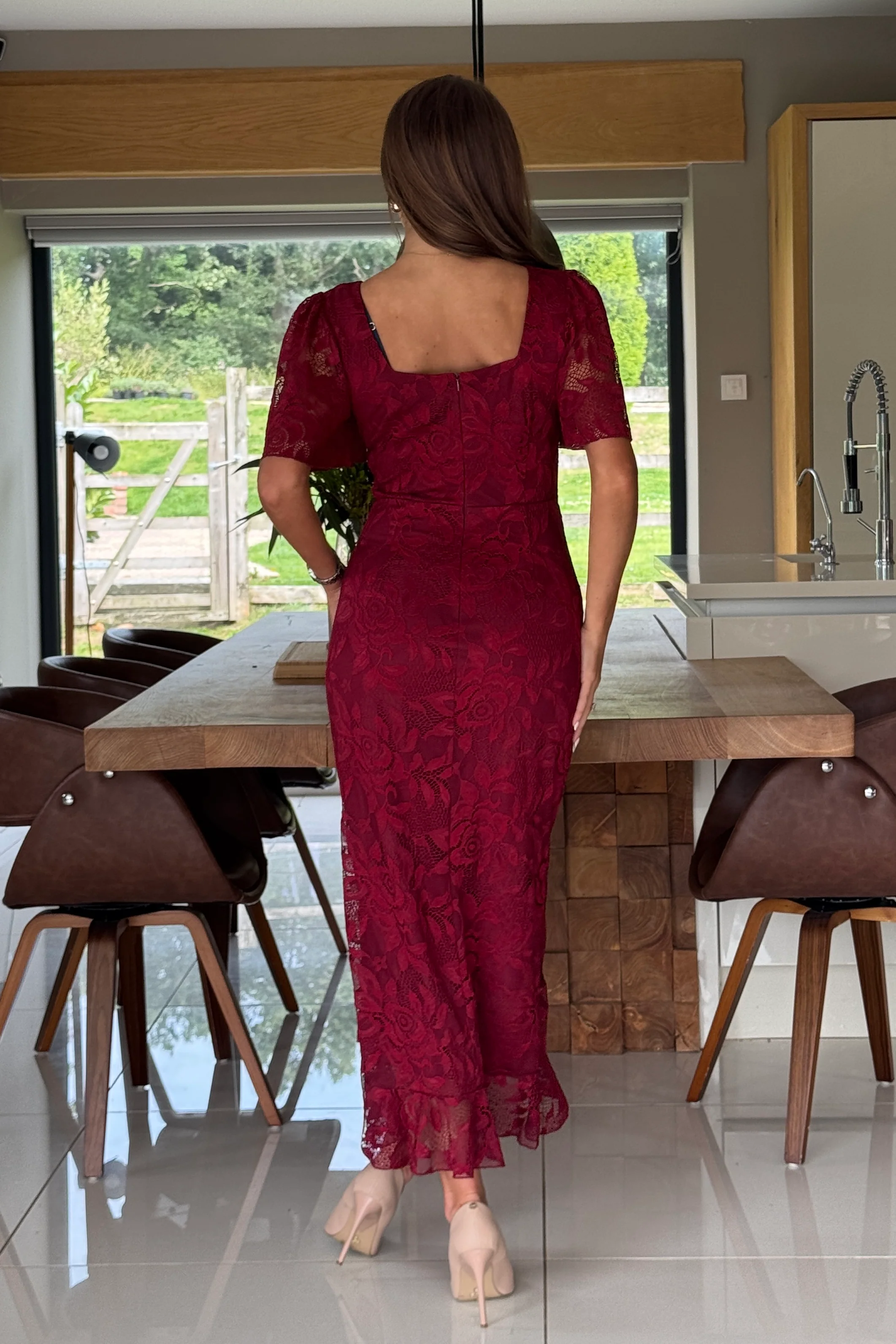 Heidi Berry Lace Ruched Midi Dress - Image 6