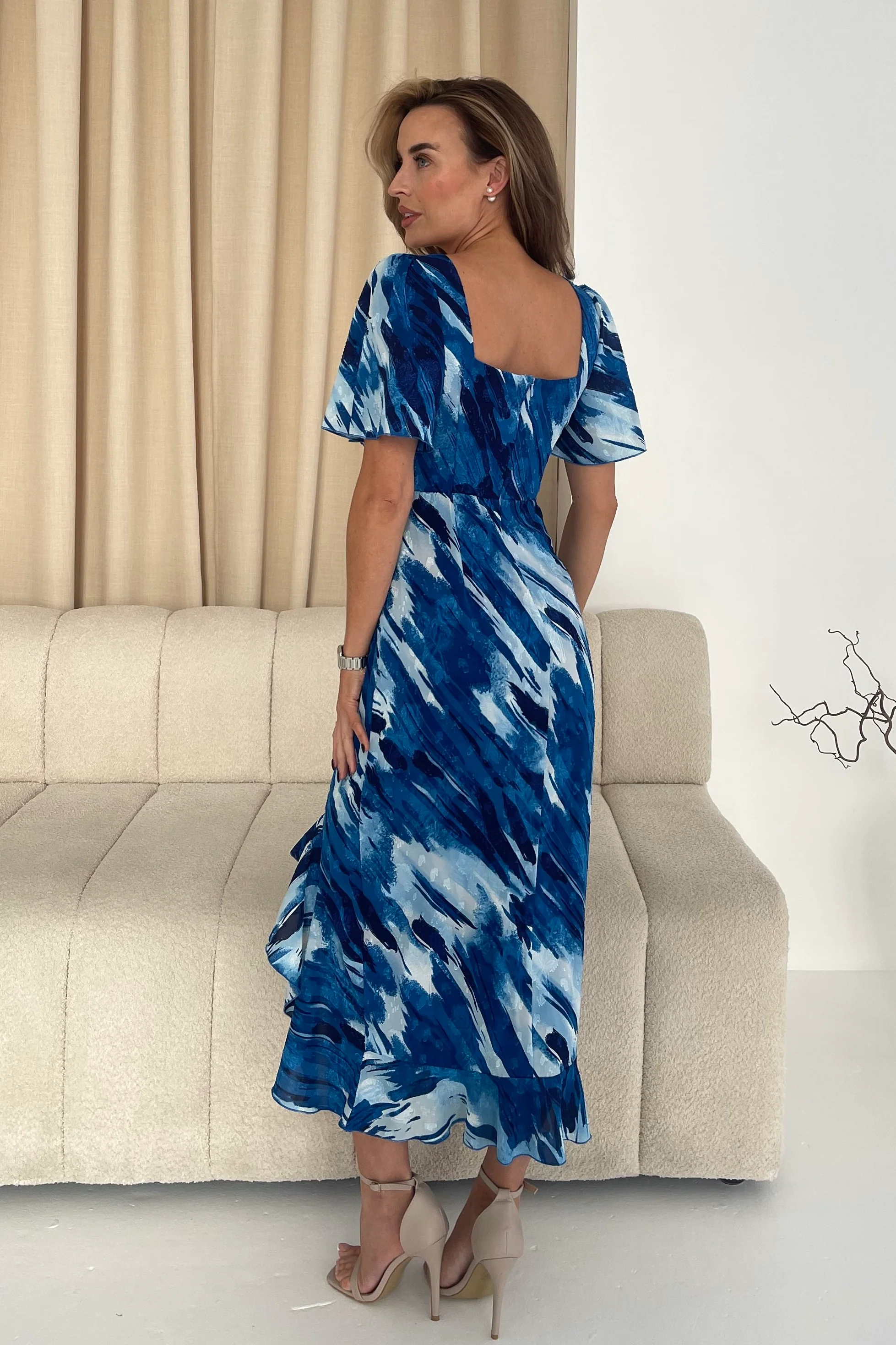 Heidi Blue Abstract Burnout Ruched Midi Dress - Image 6