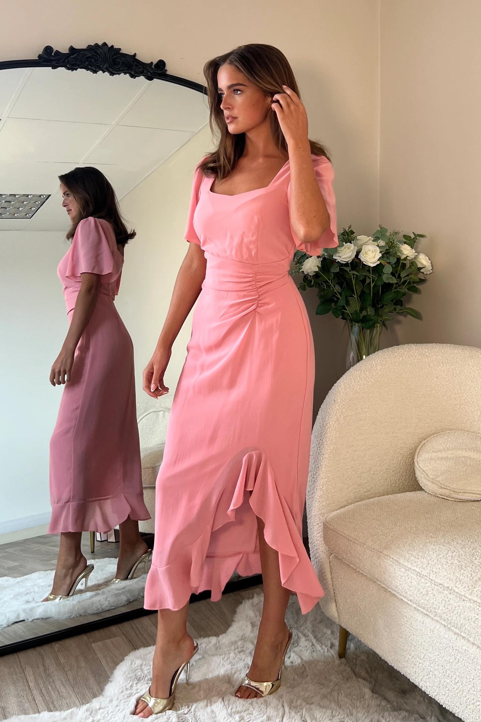 Heidi Blush Ruched Midi Dress - Image 3